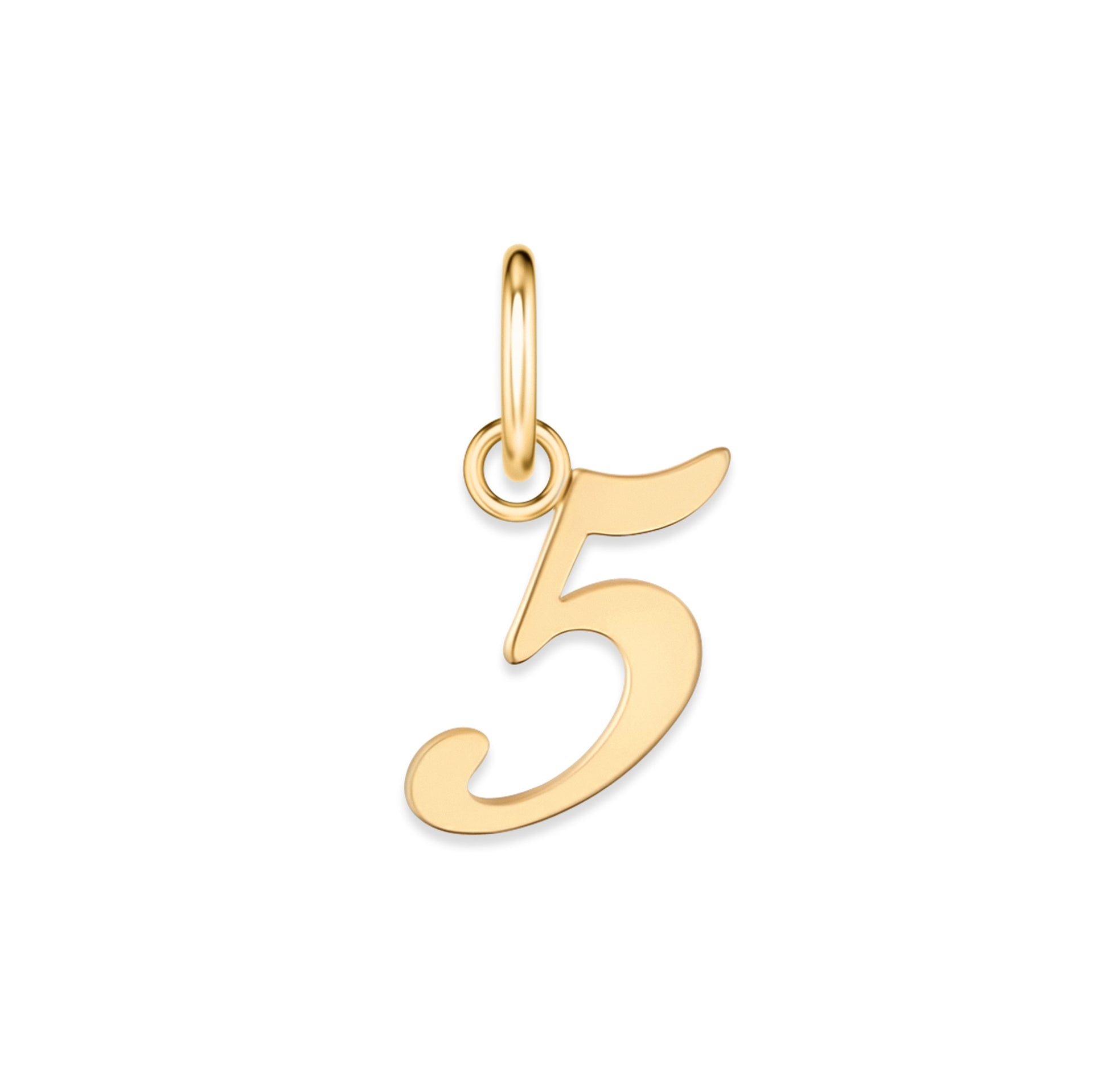 gold stainless steel number charm "5" on a white background