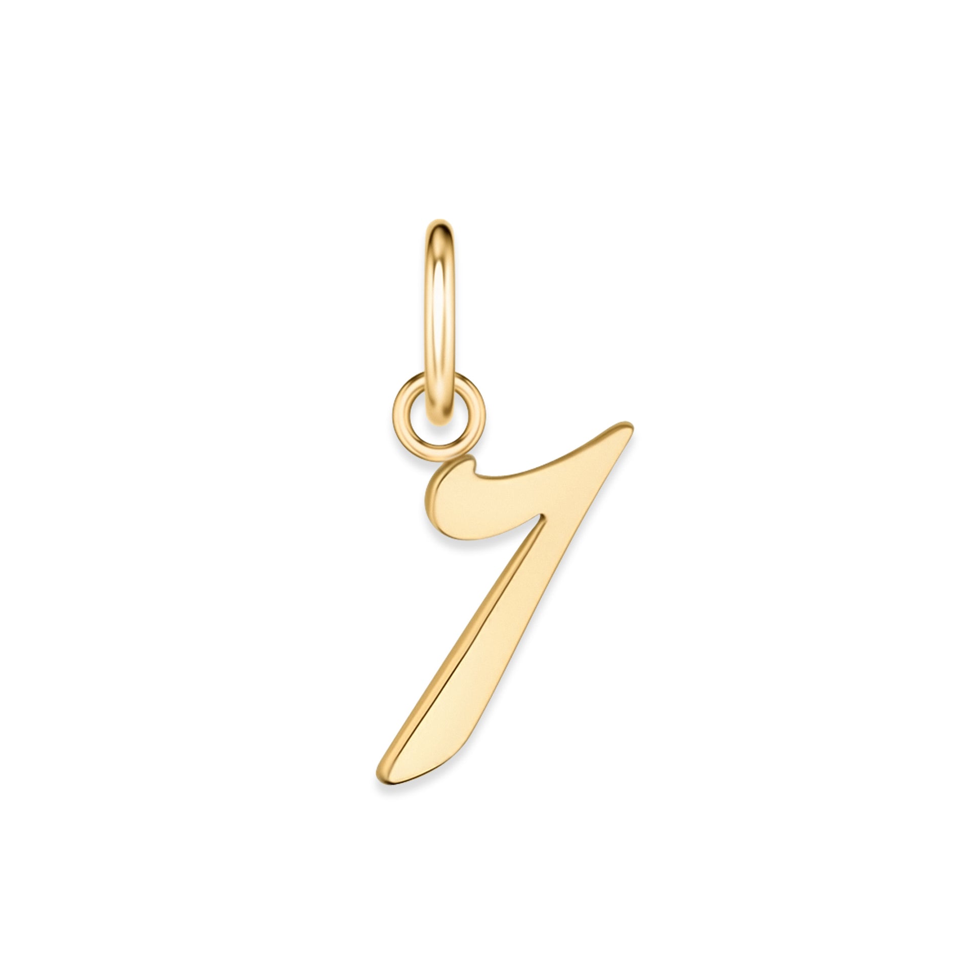 gold stainless steel number charm "7" on a white background