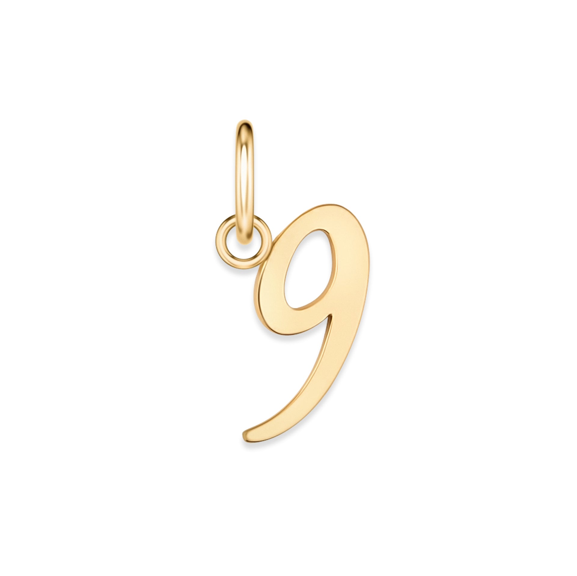 gold stainless steel number charm "9" on a white background
