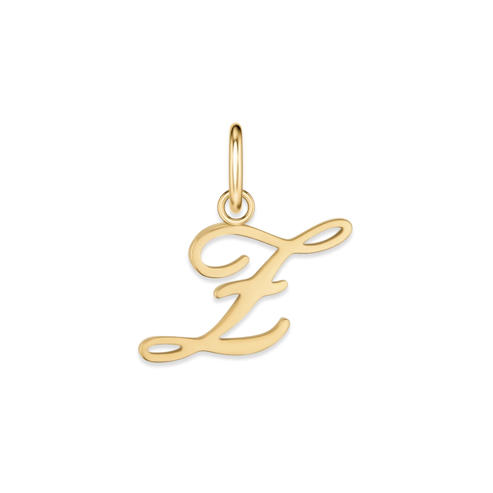 gold stainless steel cursive letter charm "Z" on a white background