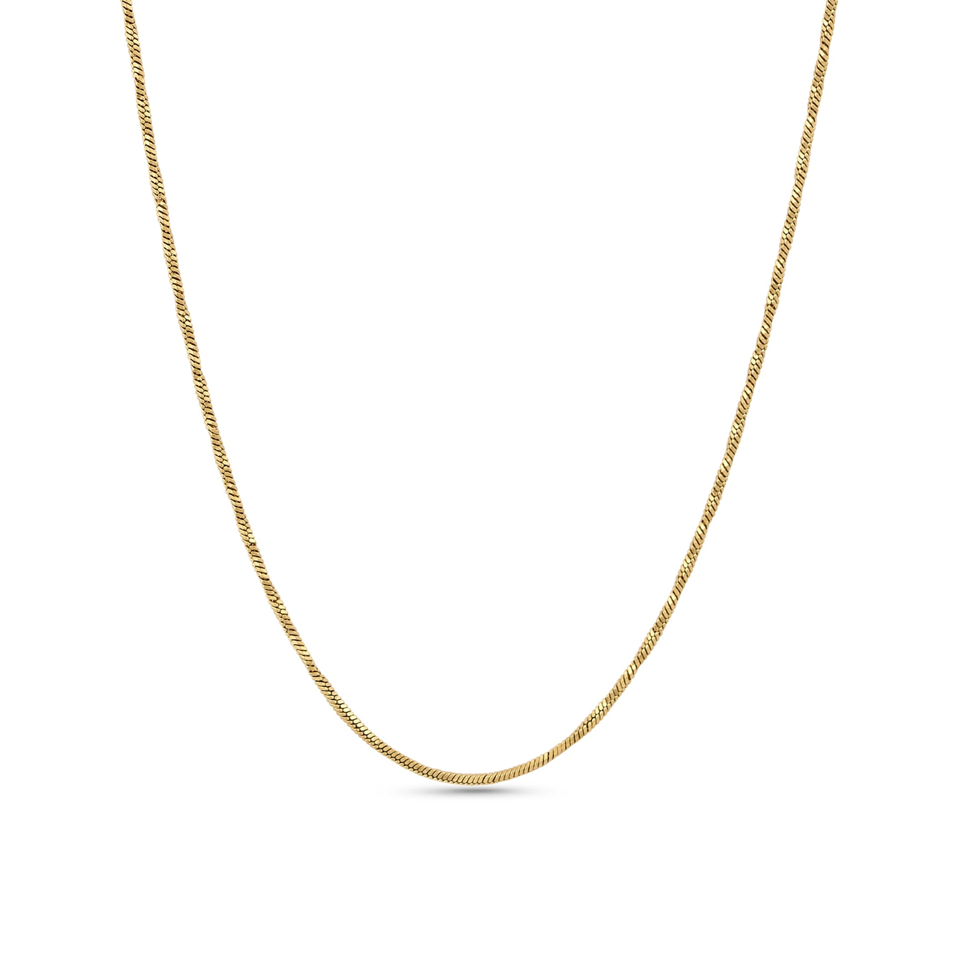 a 14k gold PVD plated stainless steel snake chain necklace shown on a white background