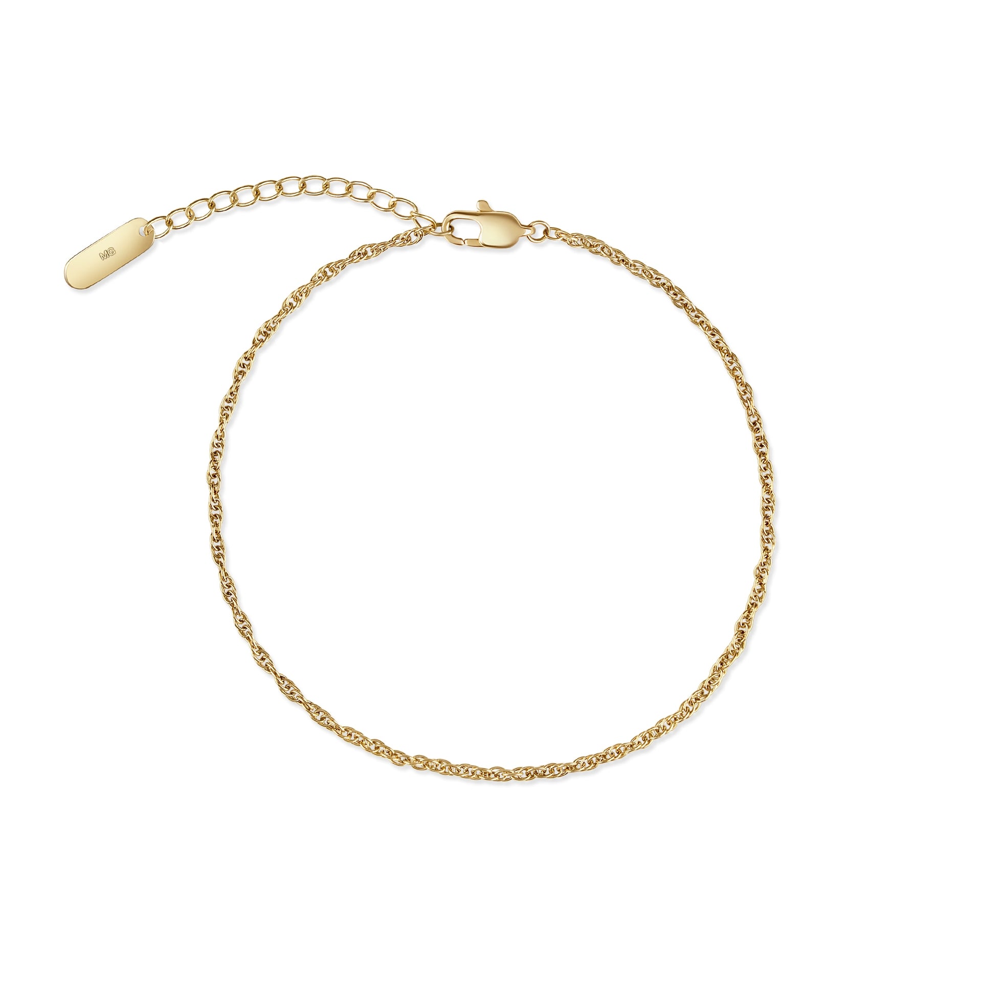 14k gold PVD stainless steel twisted detail cable chain bracelet on a white background