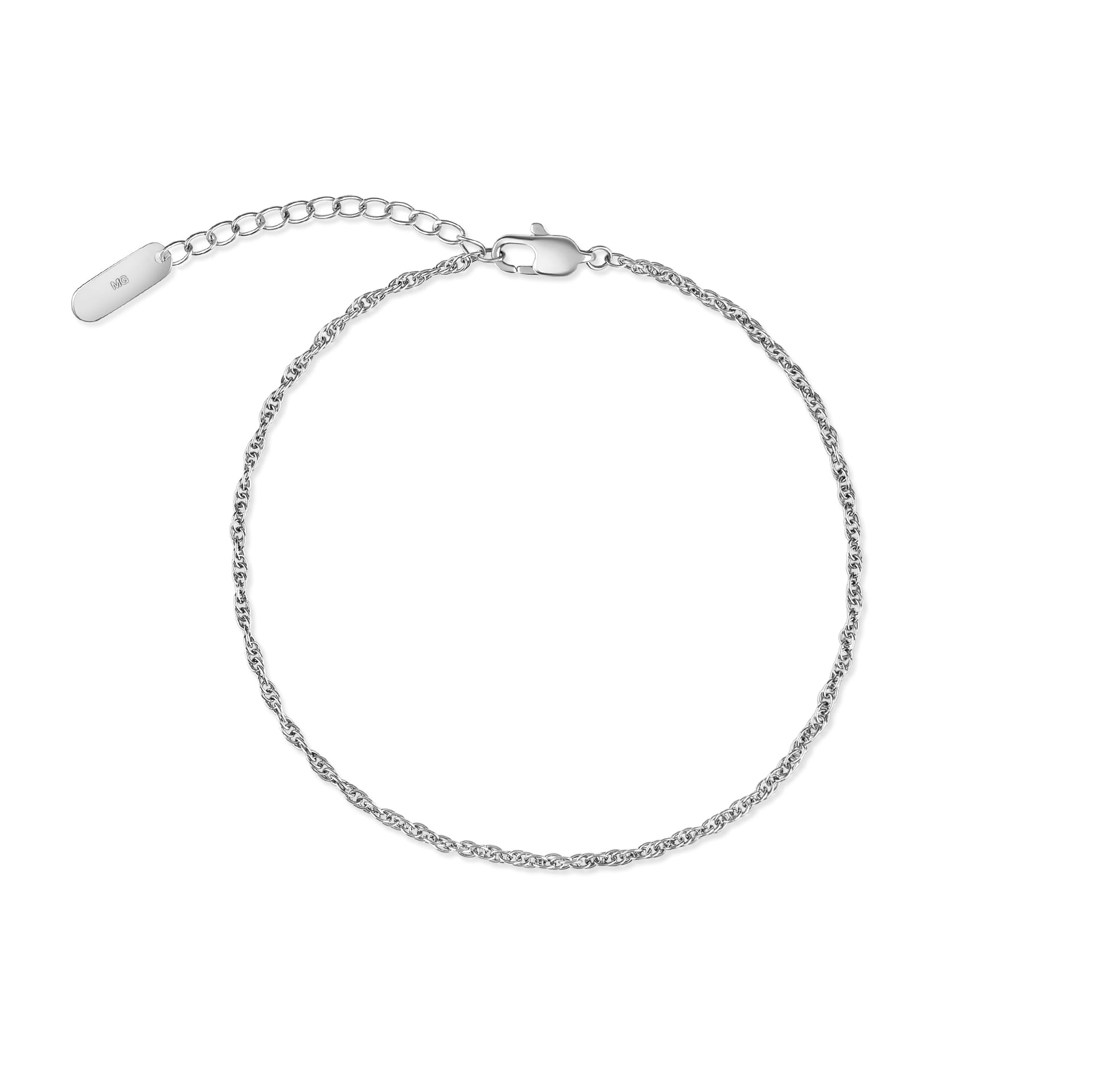 silver stainless steel twisted detail cable chain bracelet on a white background