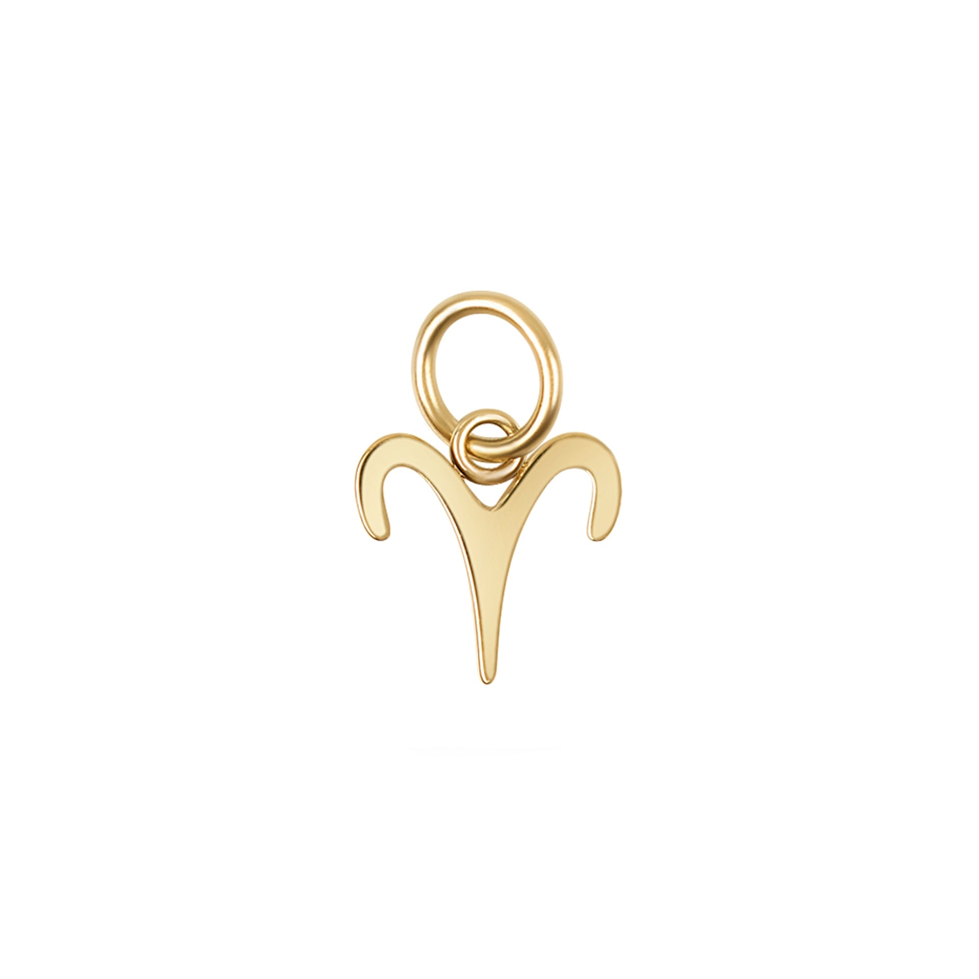 a 14k gold PVD plated stainless steel zodiac charm in the aries variant on a white background