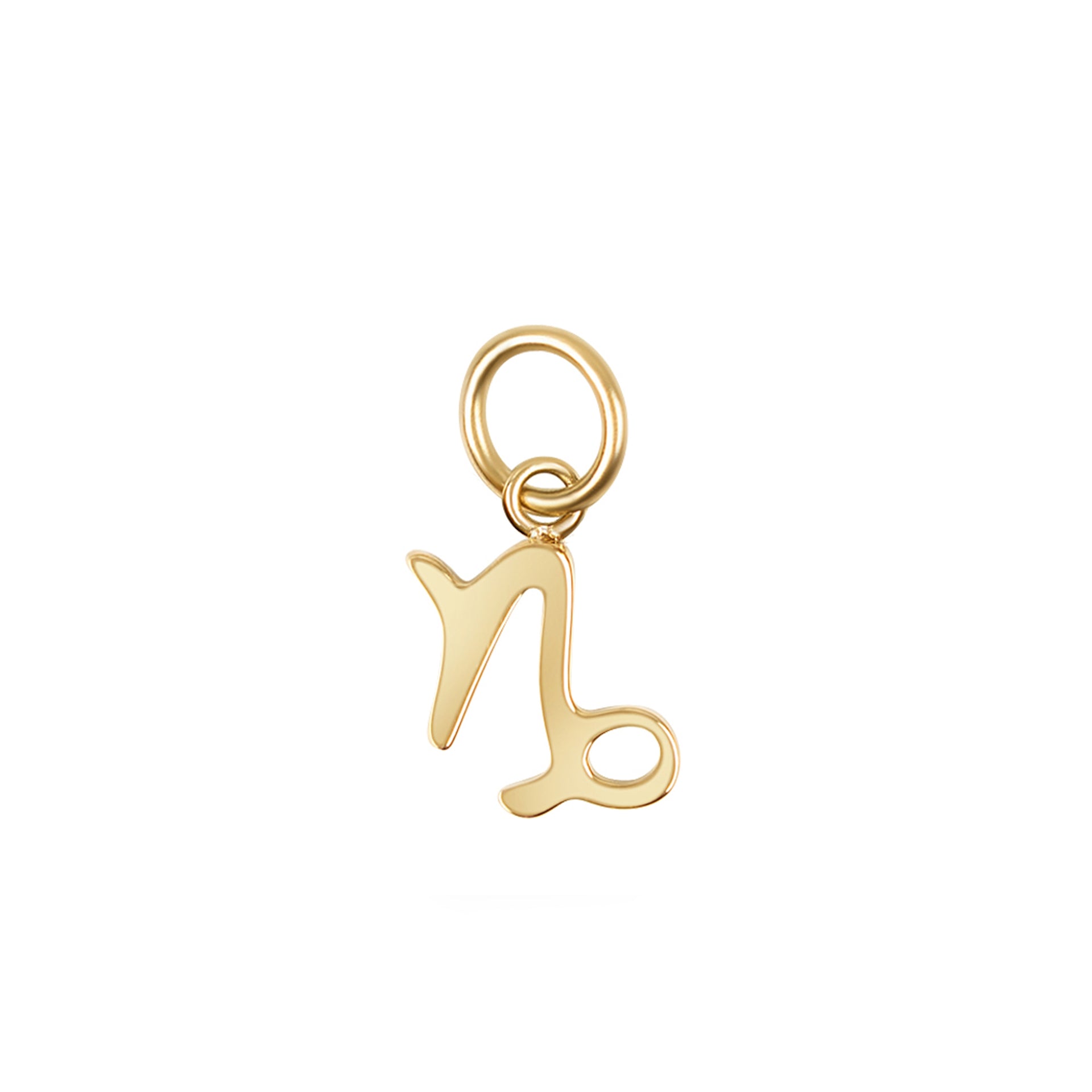 a 14k gold PVD plated stainless steel zodiac charm in the capricorn variant on a white background