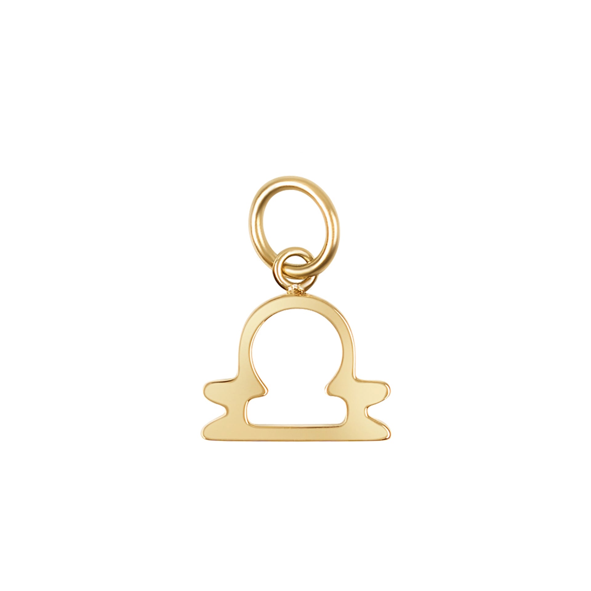 a 14k gold PVD plated stainless steel zodiac charm in the libra variant on a white background