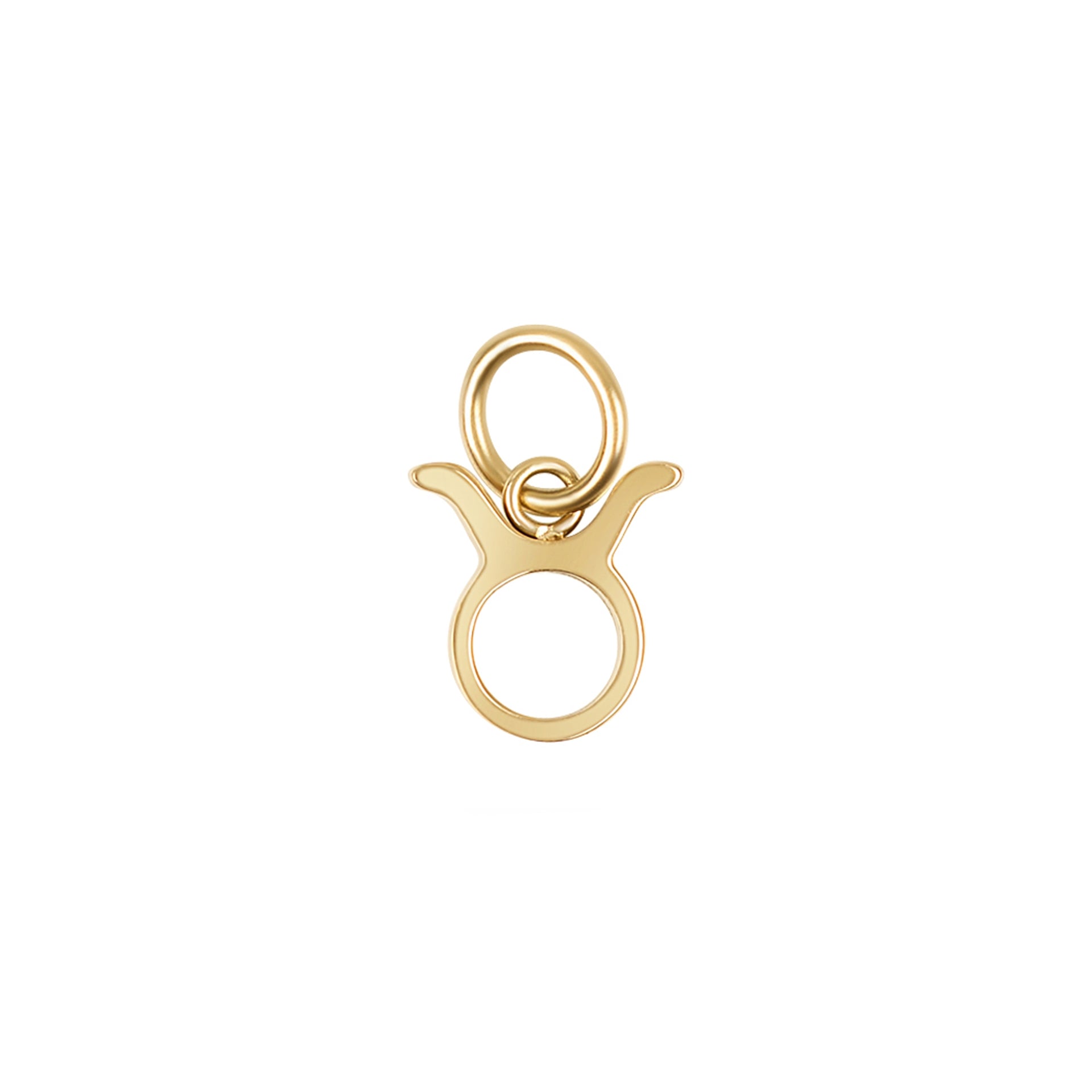 a 14k gold PVD plated stainless steel zodiac charm in the taurus variant on a white background