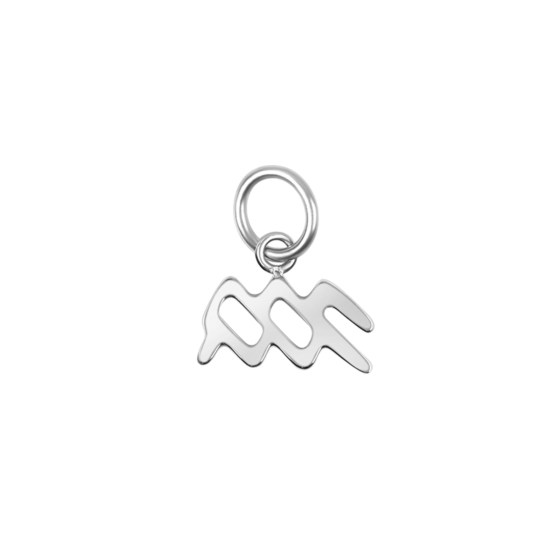 silver zodiac charm in the aquarius variant on a white background