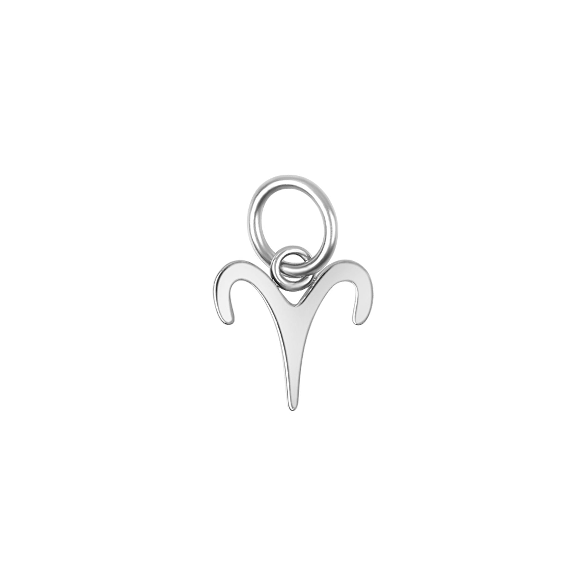 silver zodiac charm in the aries variant on a white background
