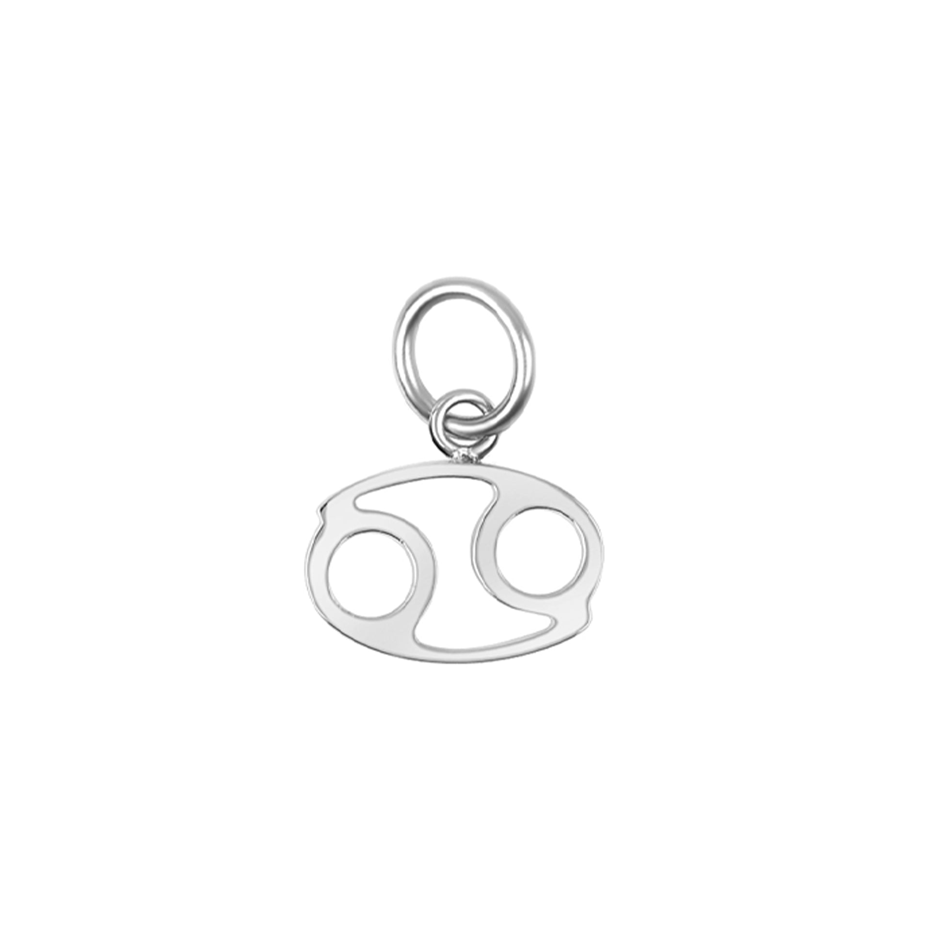 silver zodiac charm in the cancer variant on a white background