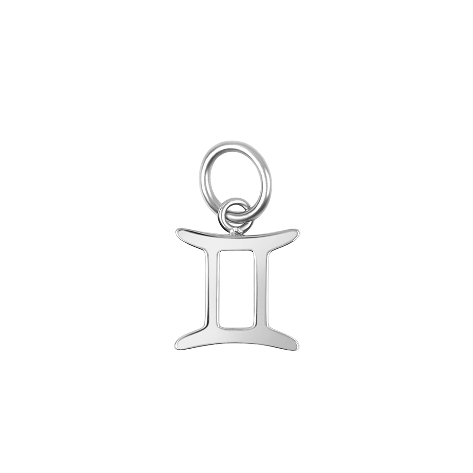 silver zodiac charm in the gemini variant on a white background
