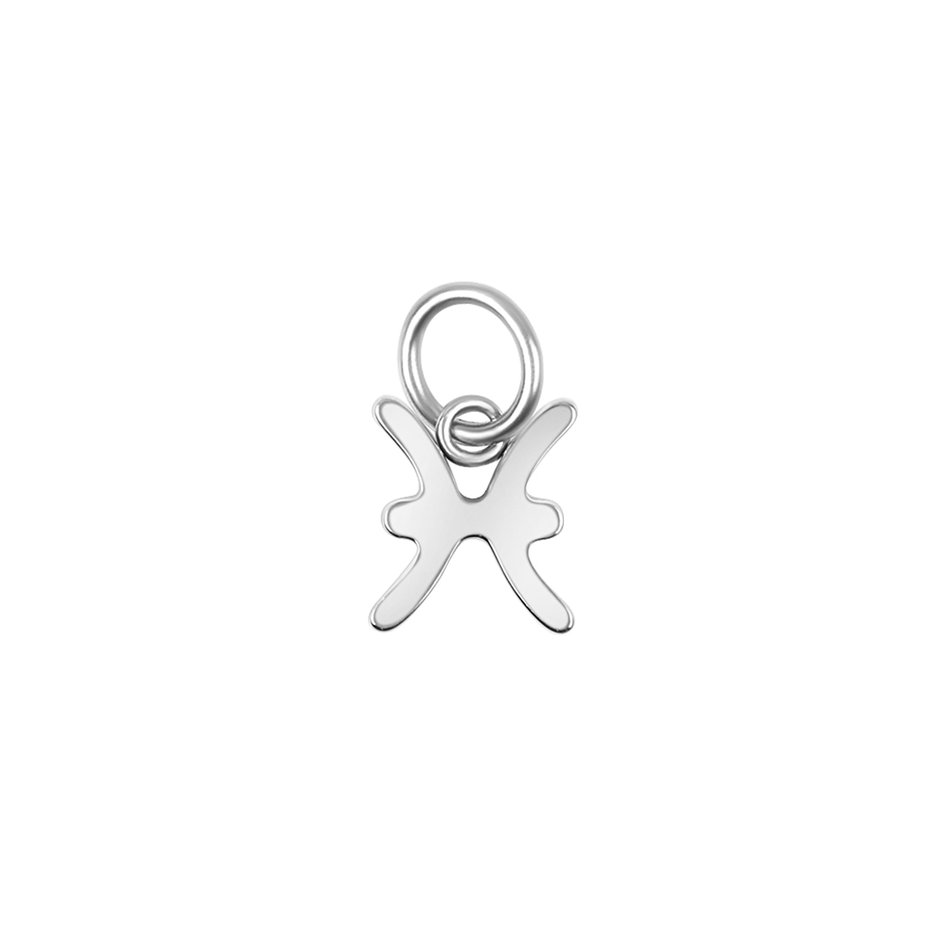 silver zodiac charm in the pisces variant on a white background