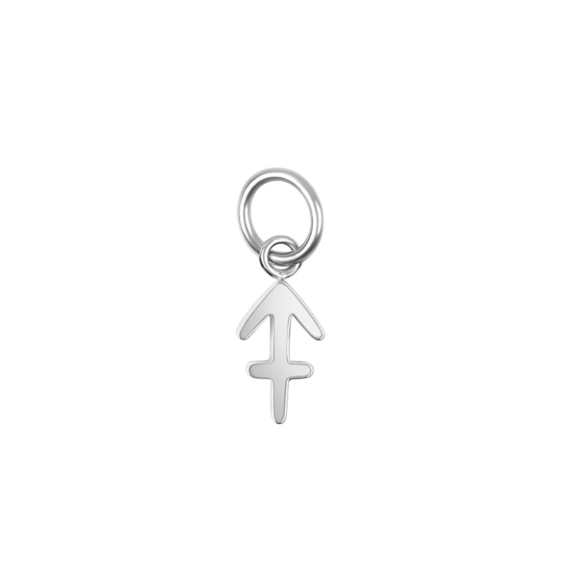silver zodiac charm in the sagittarius variant on a white background