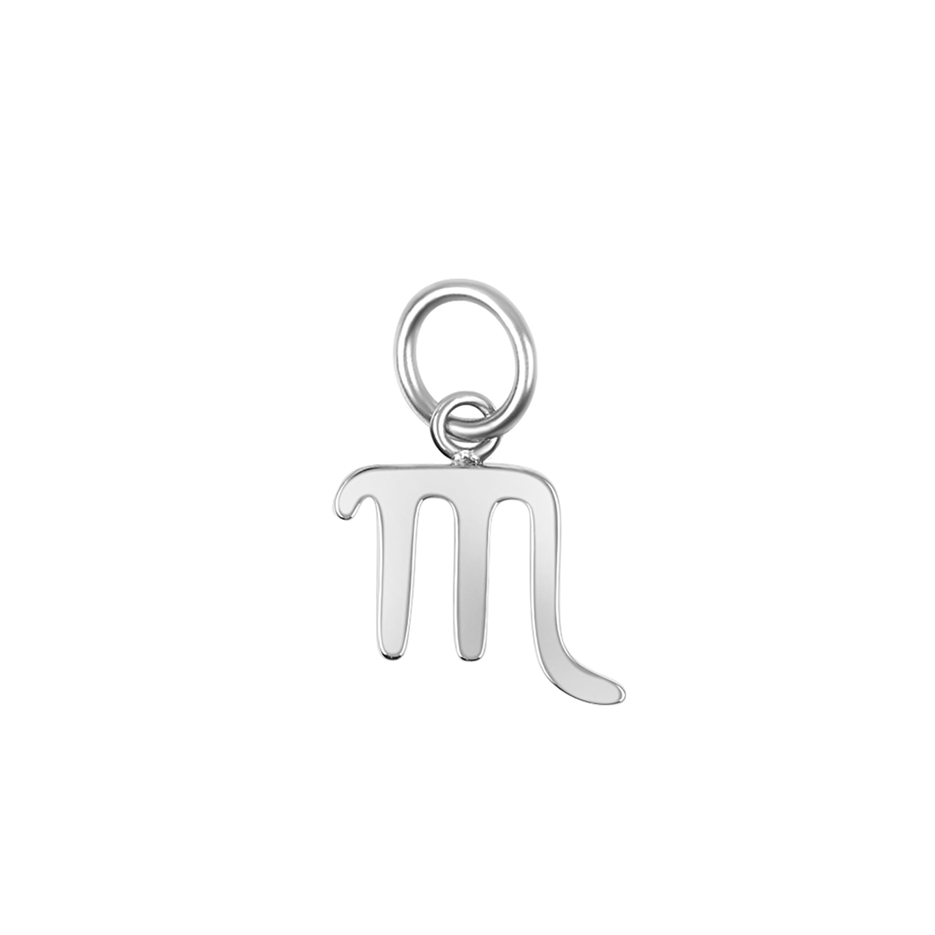 silver zodiac charm in the scorpio variant on a white background
