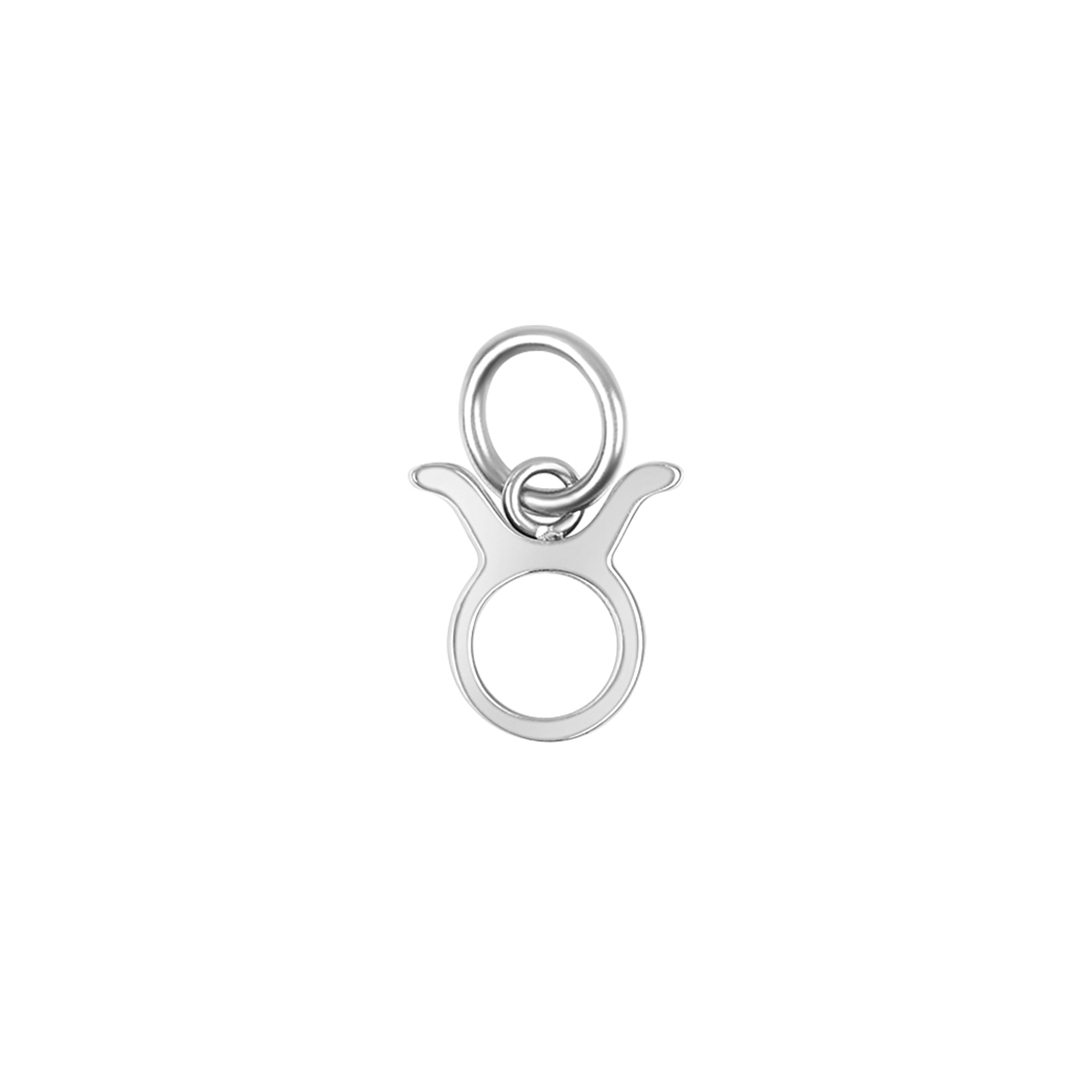 silver zodiac charm in the taurus variant on a white background
