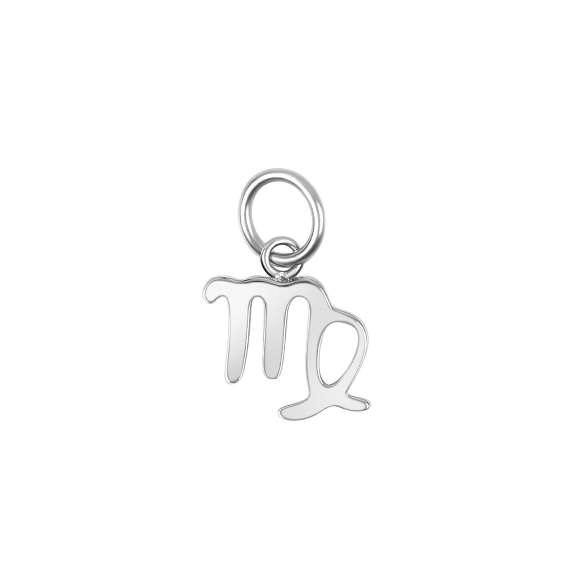 silver zodiac charm in the virgo variant on a white background