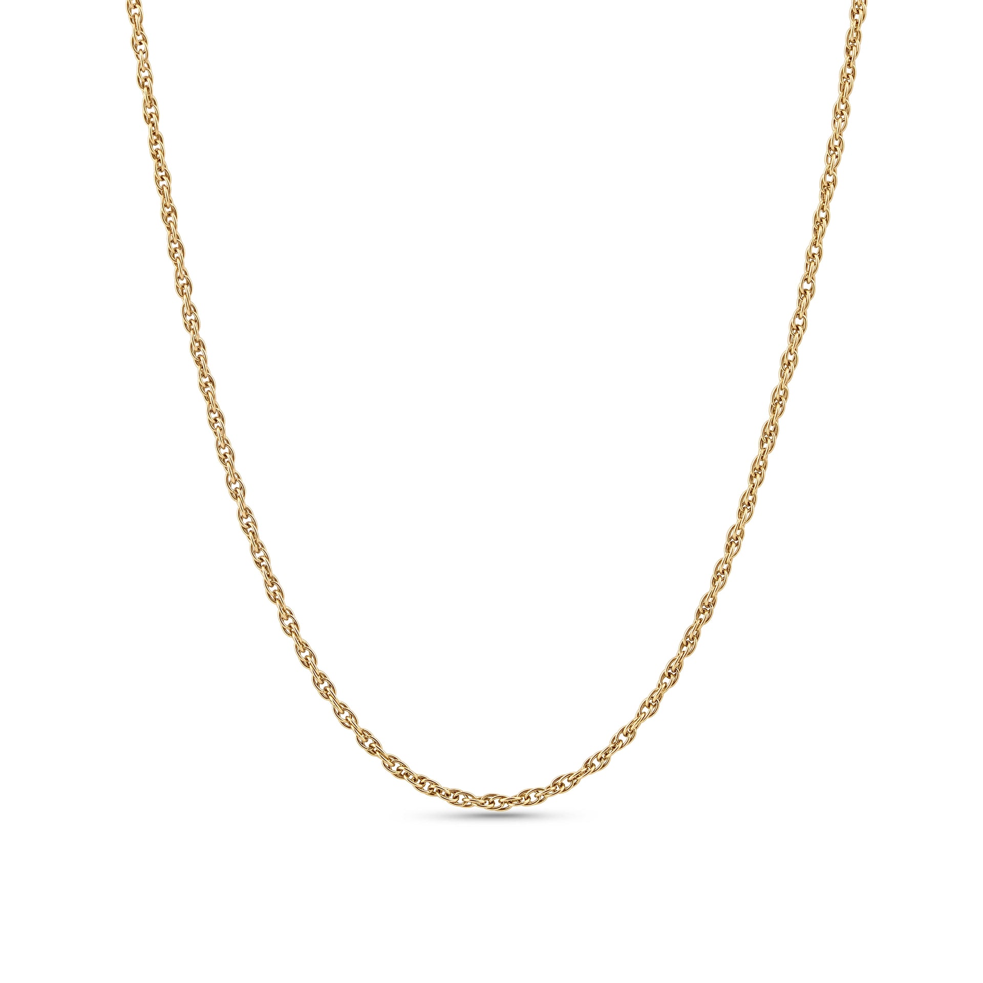 14k gold PVD stainless steel twisted detail cable chain necklace on a white background