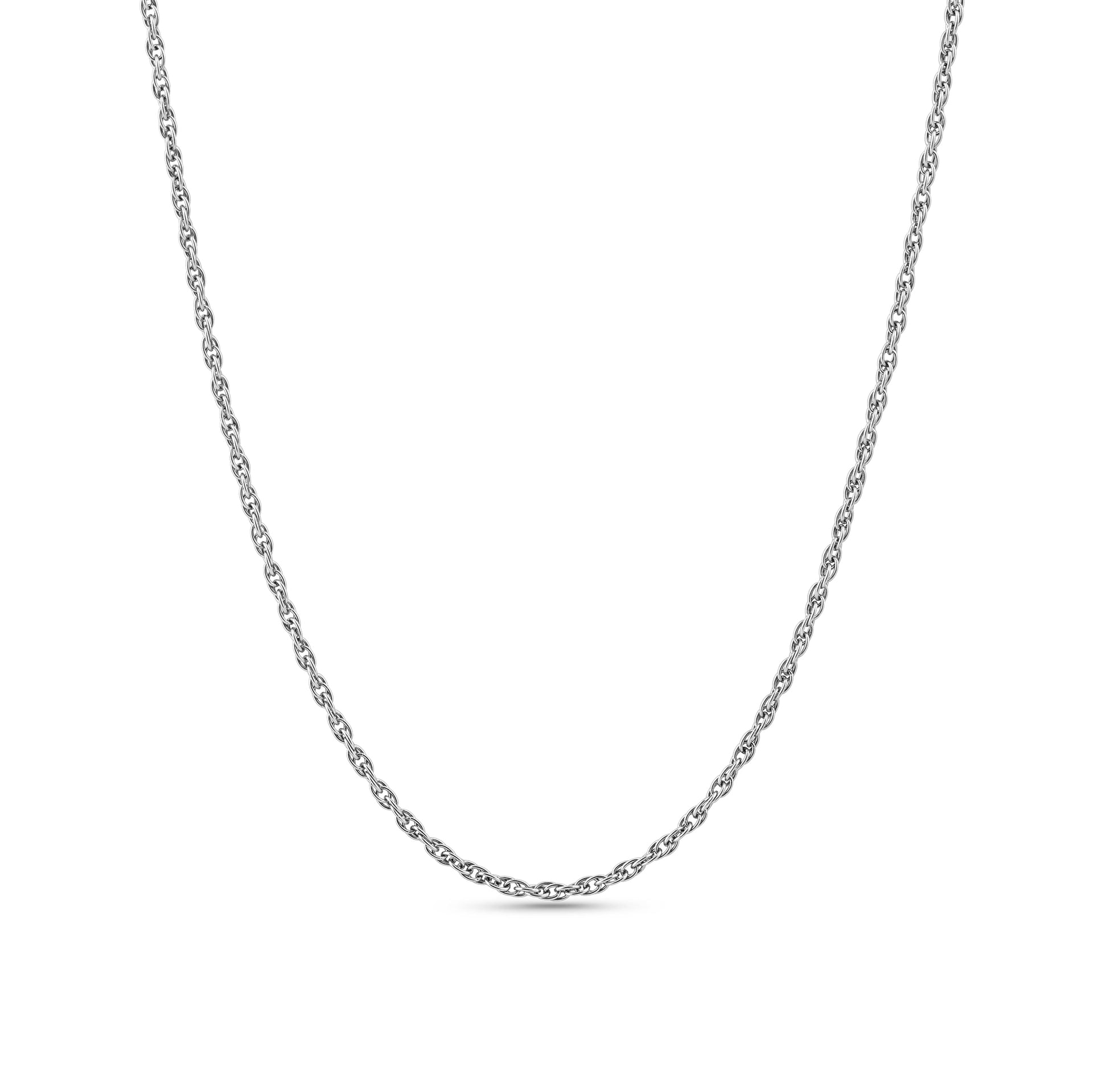 silver stainless steel twisted detail cable chain necklace on a white background
