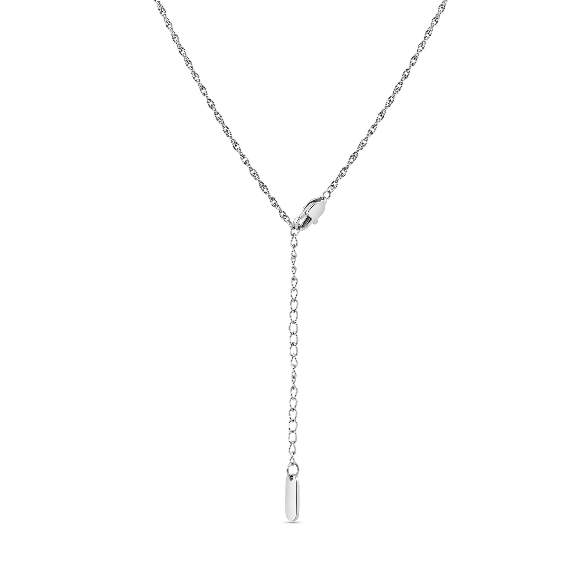 a stainless steel twisted cable chain bracelet with an extender in an open "S" pose shown on a white background