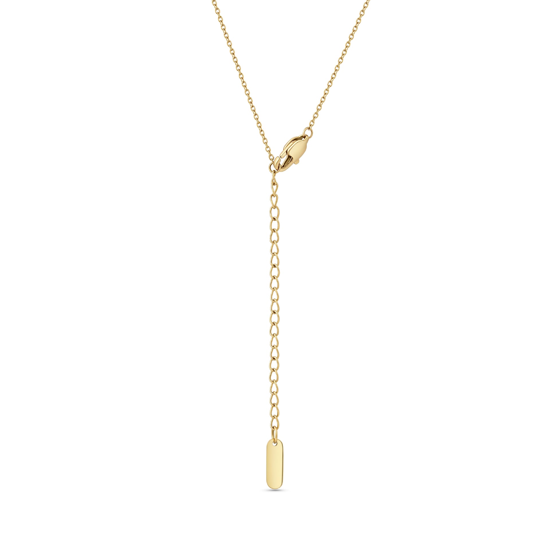Extender Portion of a Dainty Gold Cable Chain Necklace on a white background
