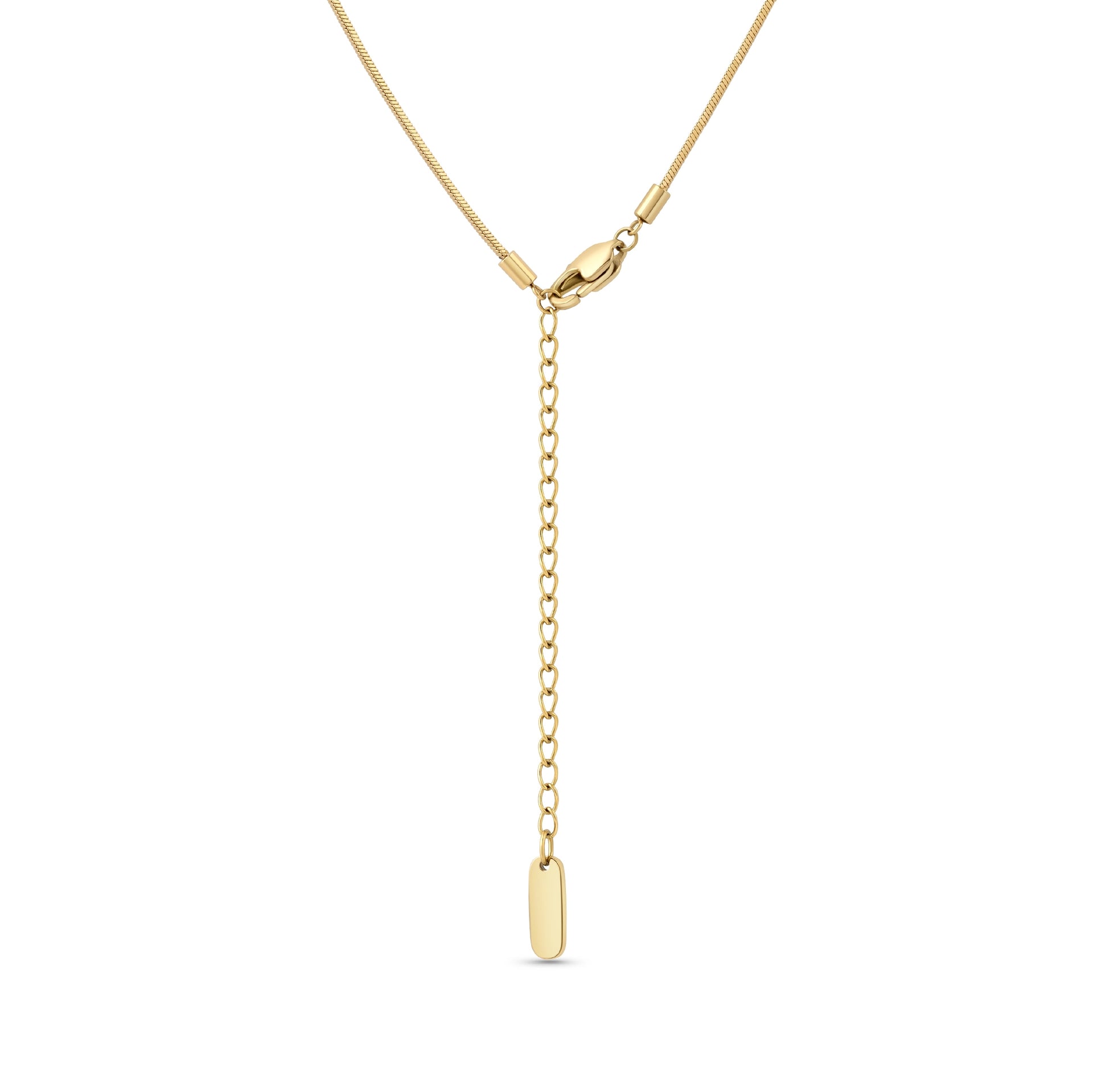 Extender Portion of a Gold Snake Chain Necklace on a white background