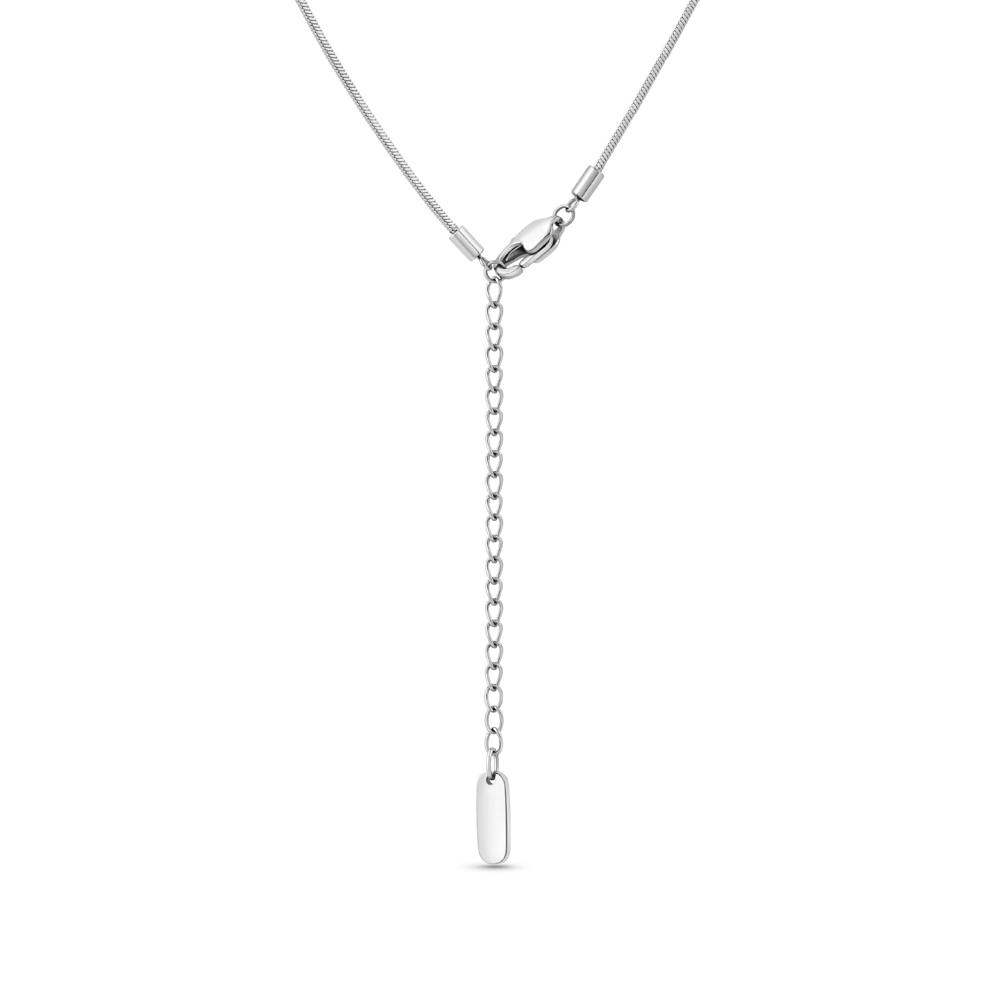 Extender Portion of a Silver Snake Chain Necklace on a white background