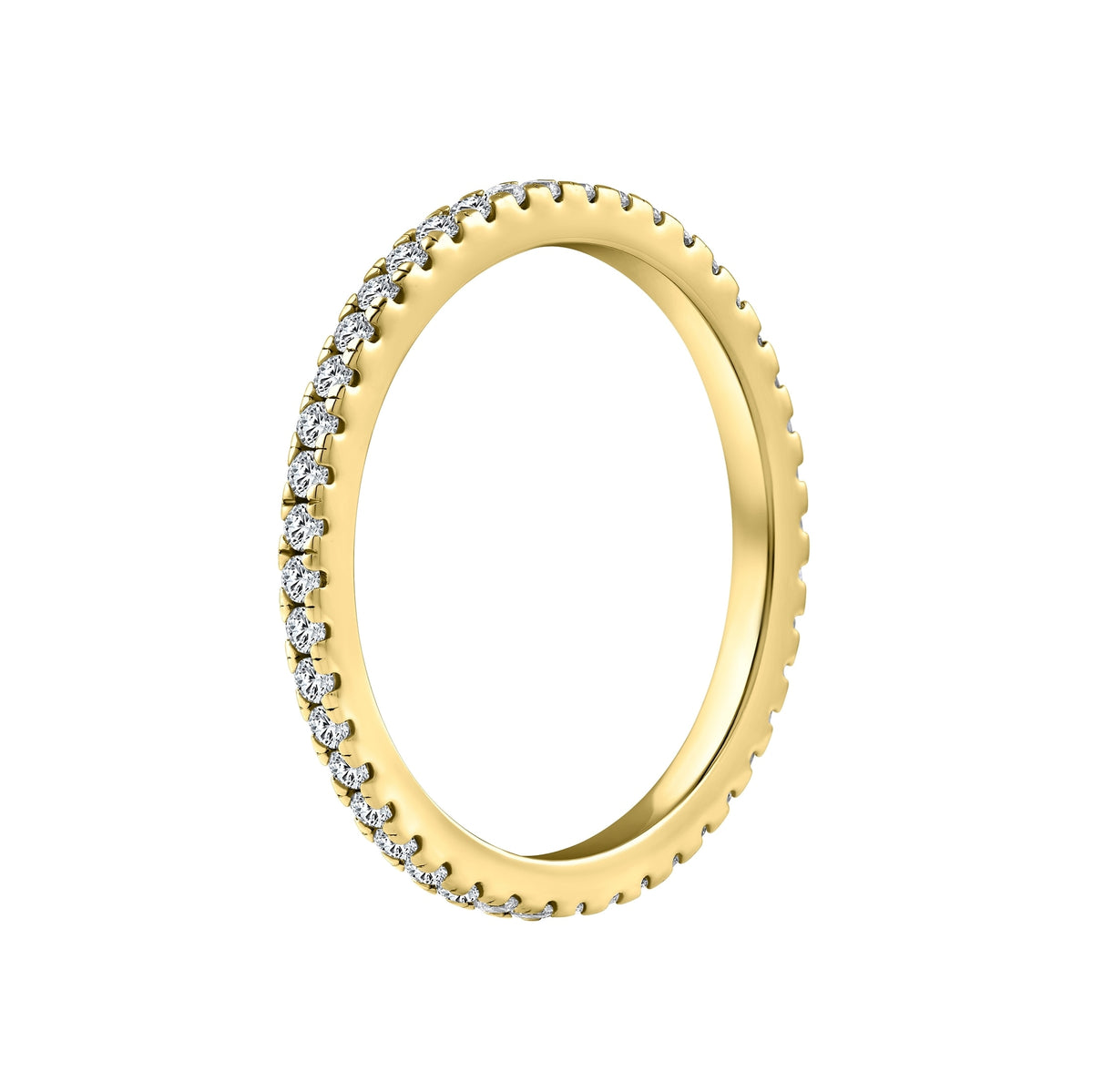 925 sterling silver eternity wedding band  plated in 18k gold on a white background