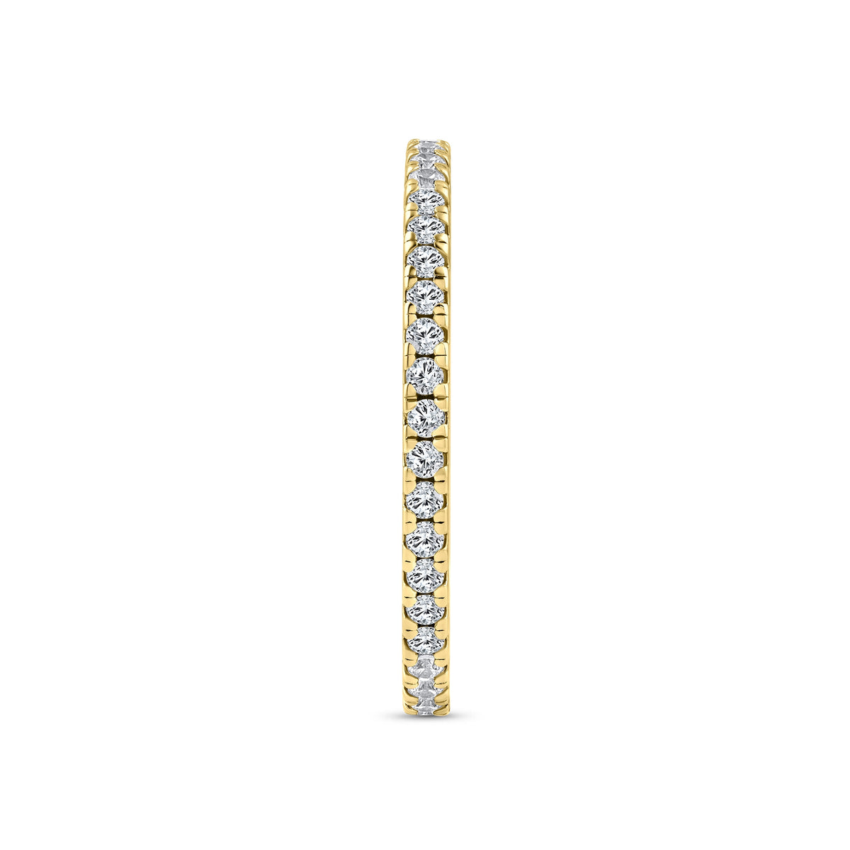 925 sterling silver eternity wedding band  plated in 18k gold on a white background