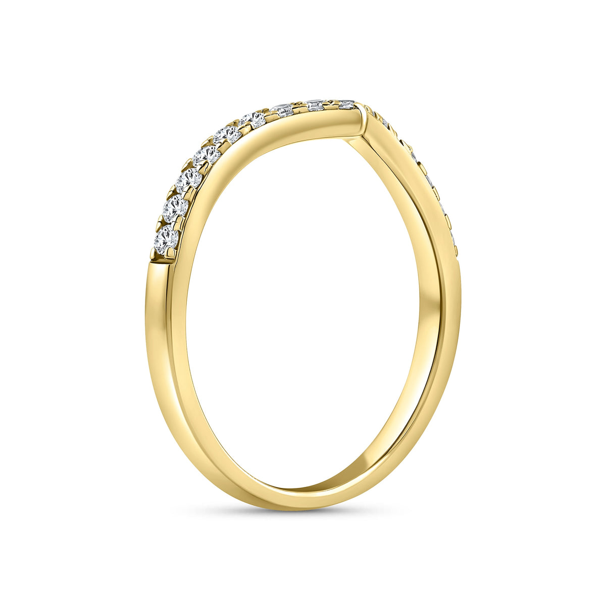 925 sterling silver chevron half eternity wedding band plated with 18k gold on a white background