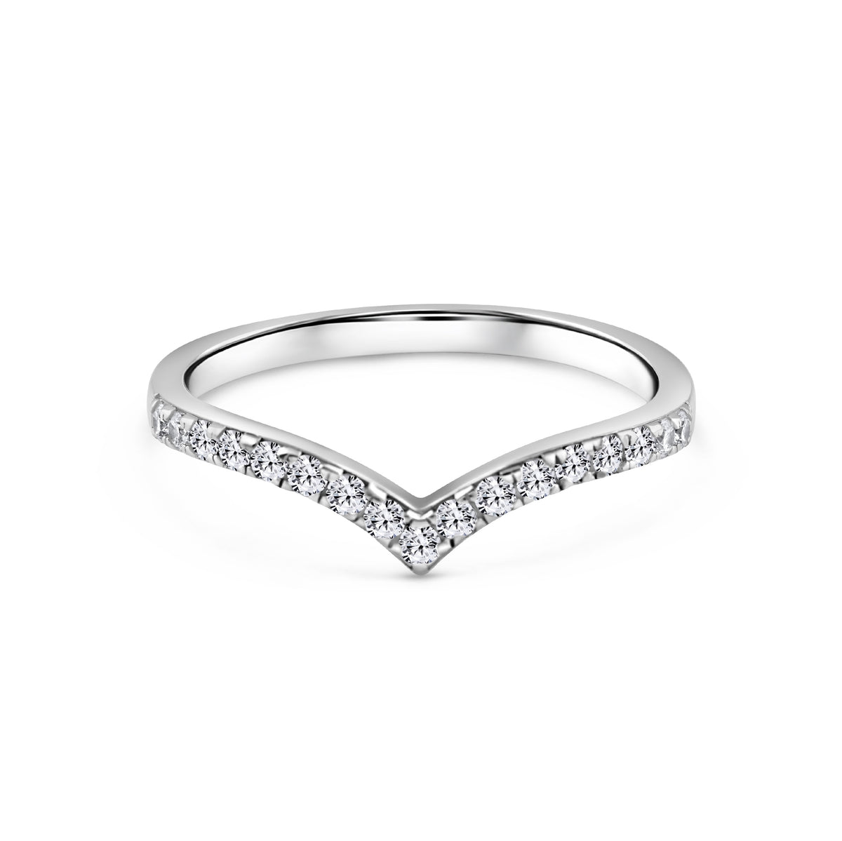 925 sterling silver chevron half eternity wedding band on a white background