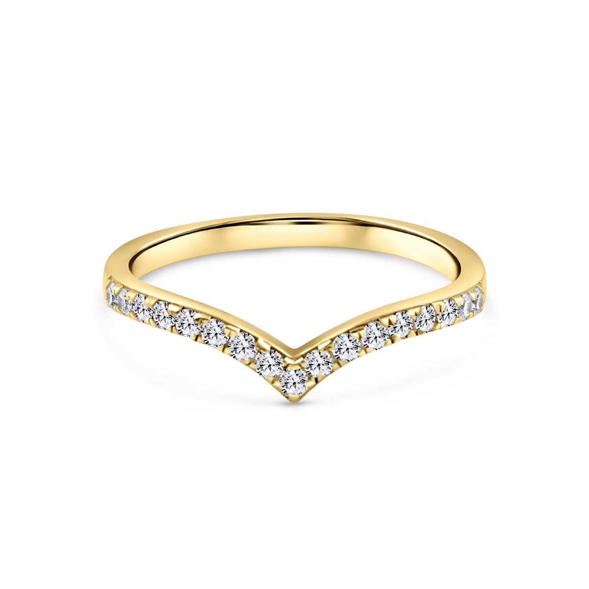 925 sterling silver chevron half eternity wedding band plated with 18k gold on a white background