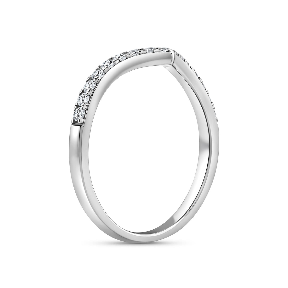 925 sterling silver chevron half eternity wedding band on a white background