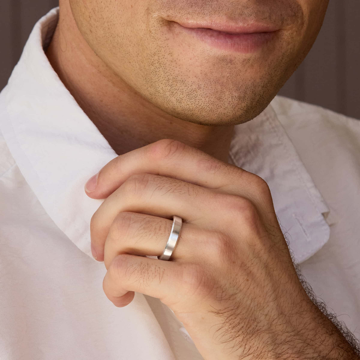 silver 5mm stainless steel band on a model