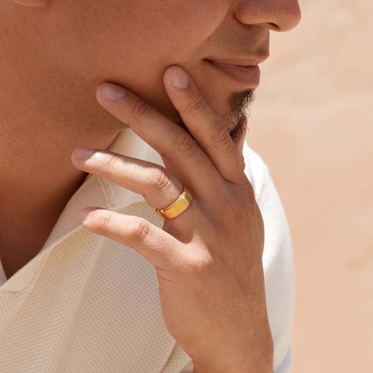 gold 8mm stainless steel band on model