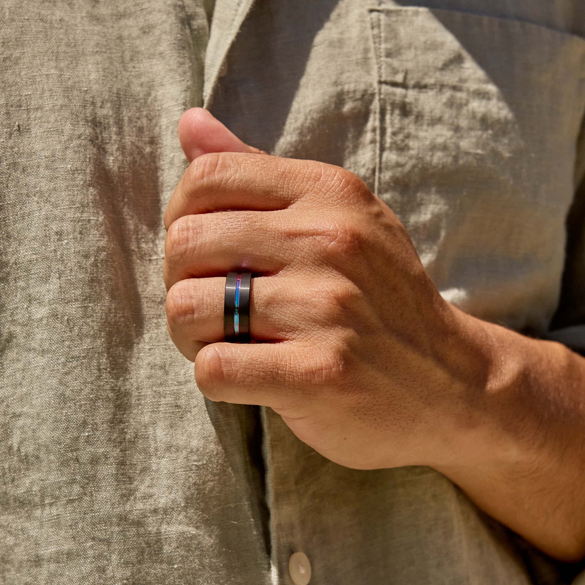 8mm tungsten carbide men's band on model
