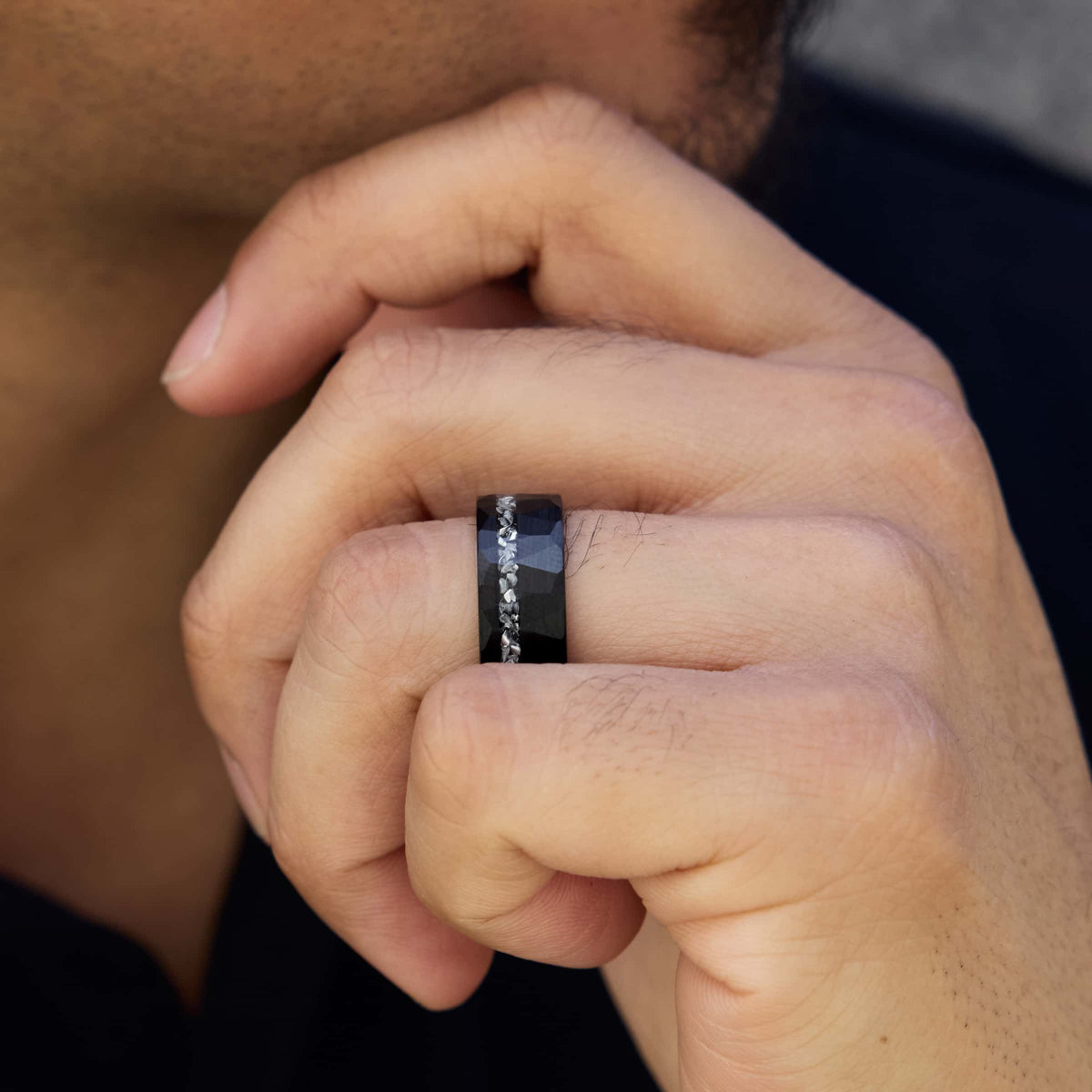 8mm Tungsten Carbide band on a model