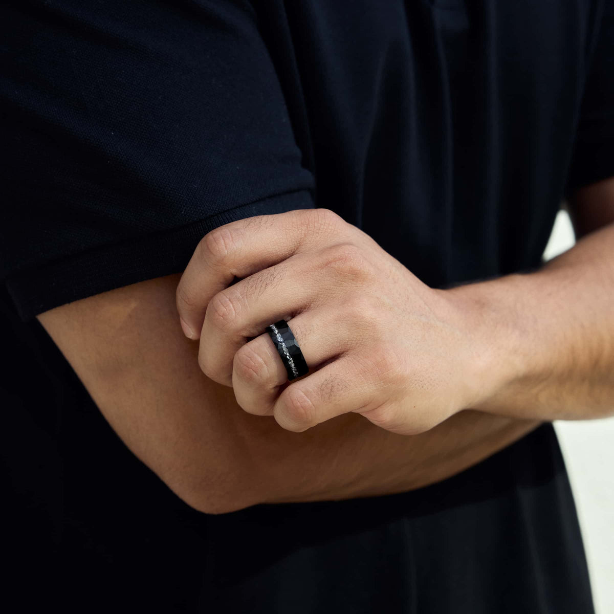 8mm Tungsten Carbide band on a model