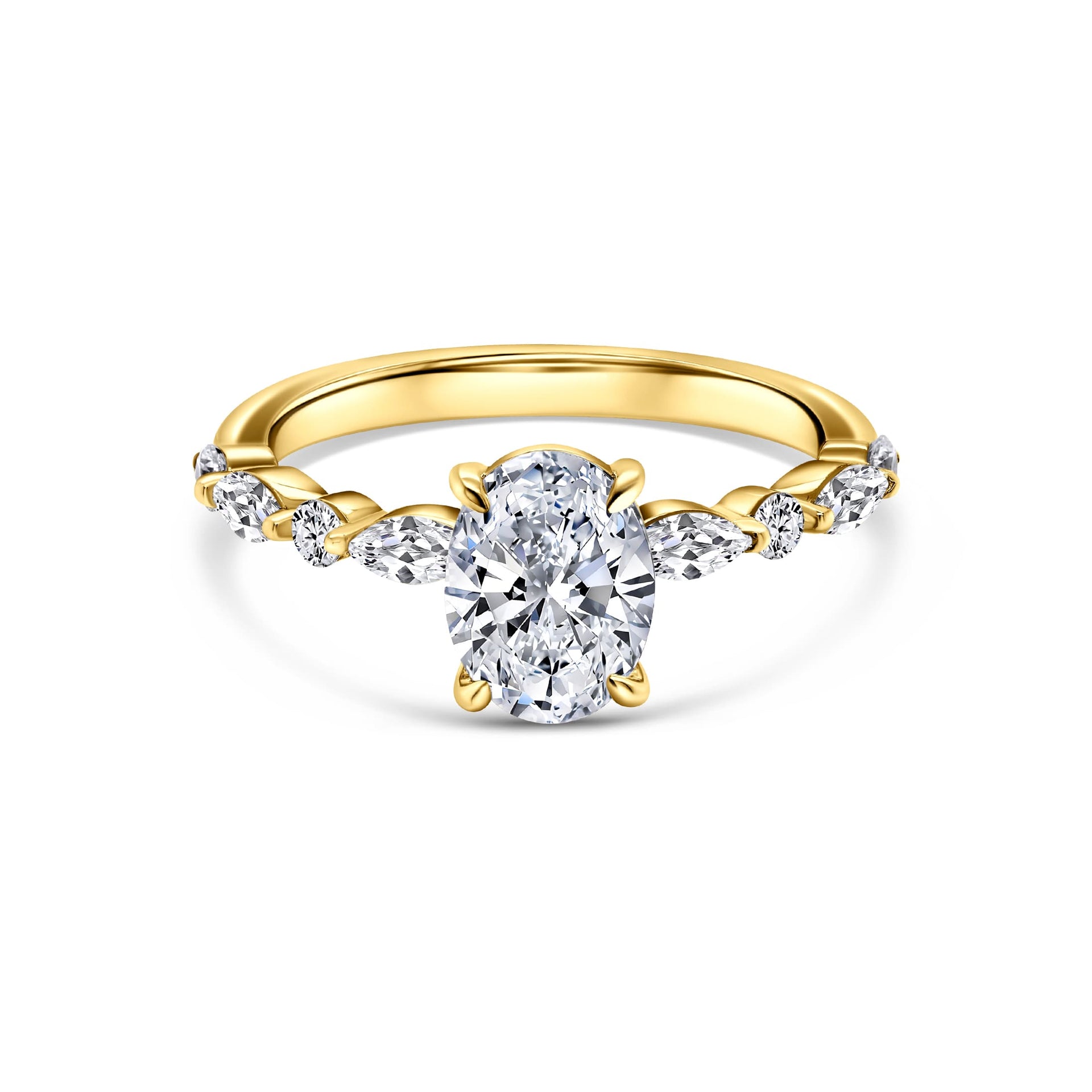 stunning oval cut engagement ring on white background