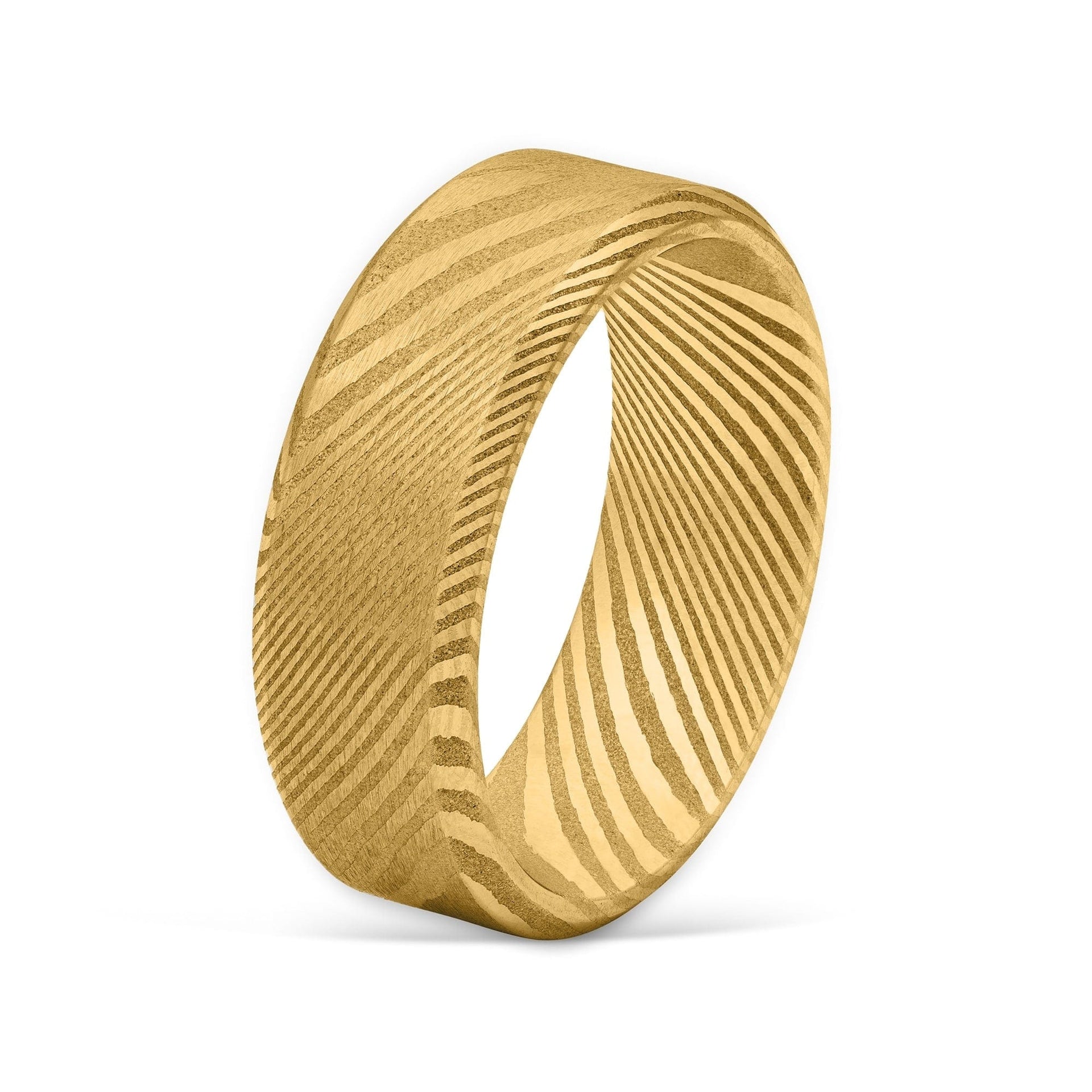 Gold Damascus steel men's wedding band