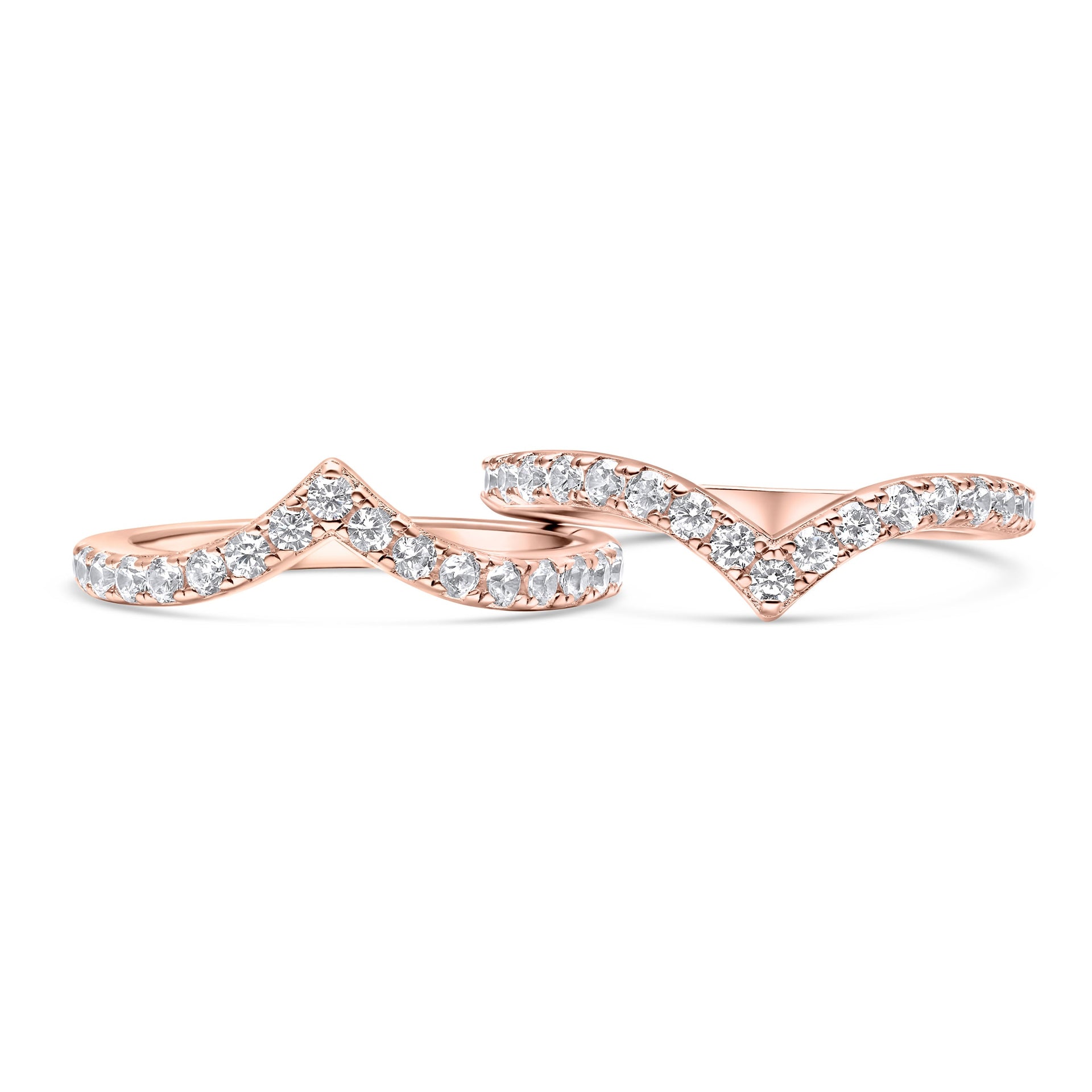 modern rose gold wedding bands with unique v-shape detailing