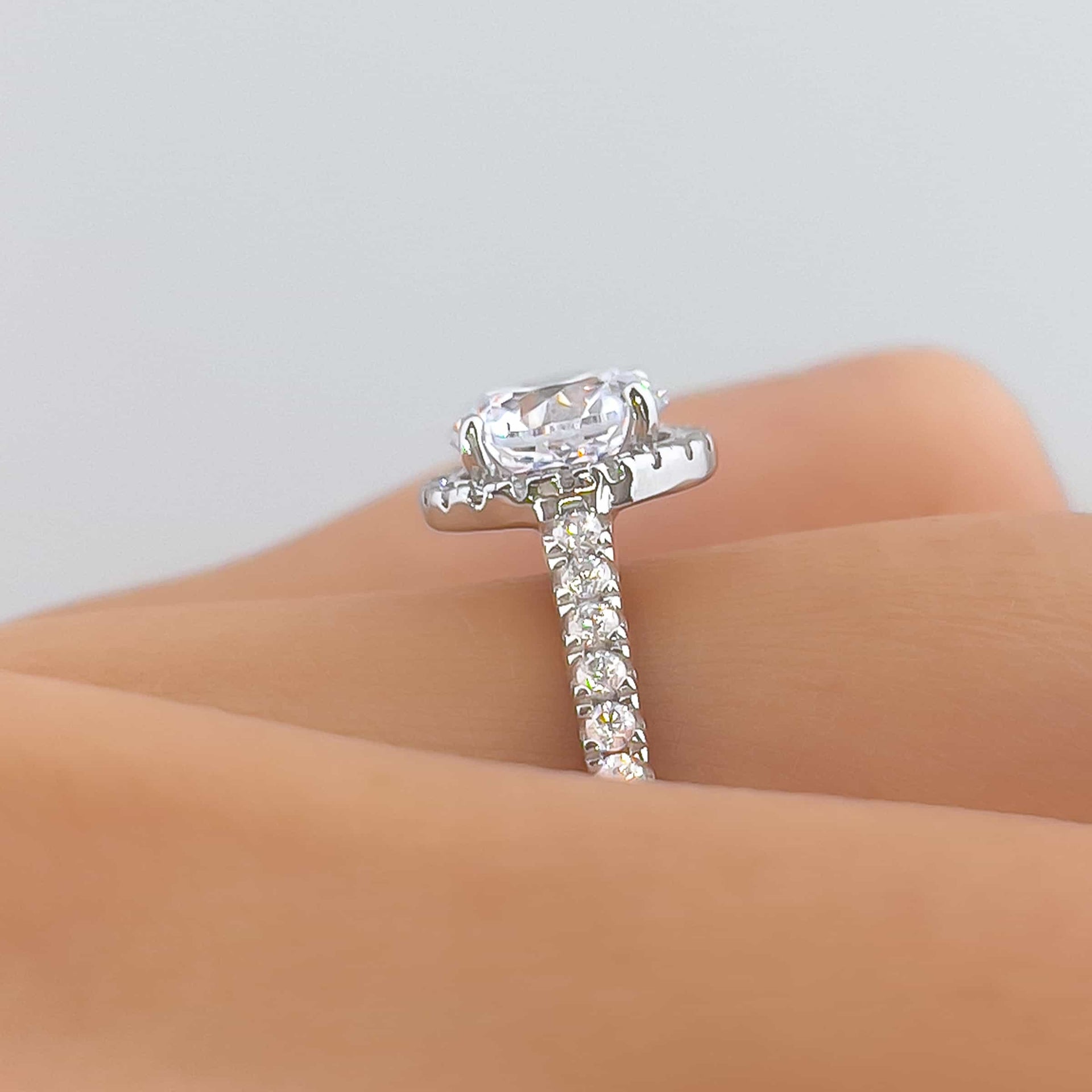 rose engagement ring with gorgeous silver setting shot