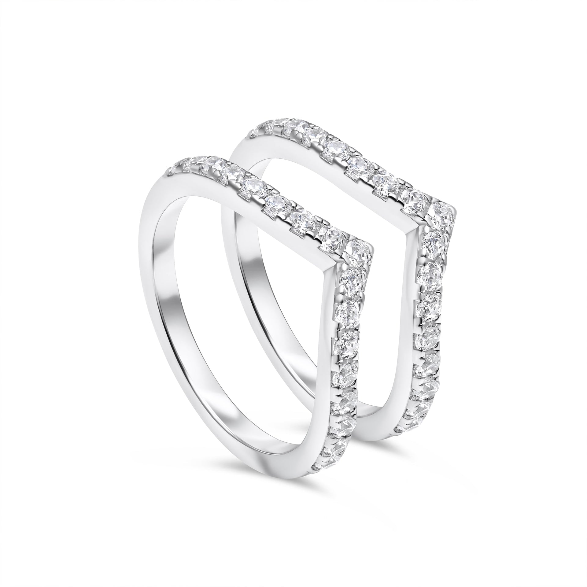 two silver half eternity wedding bands