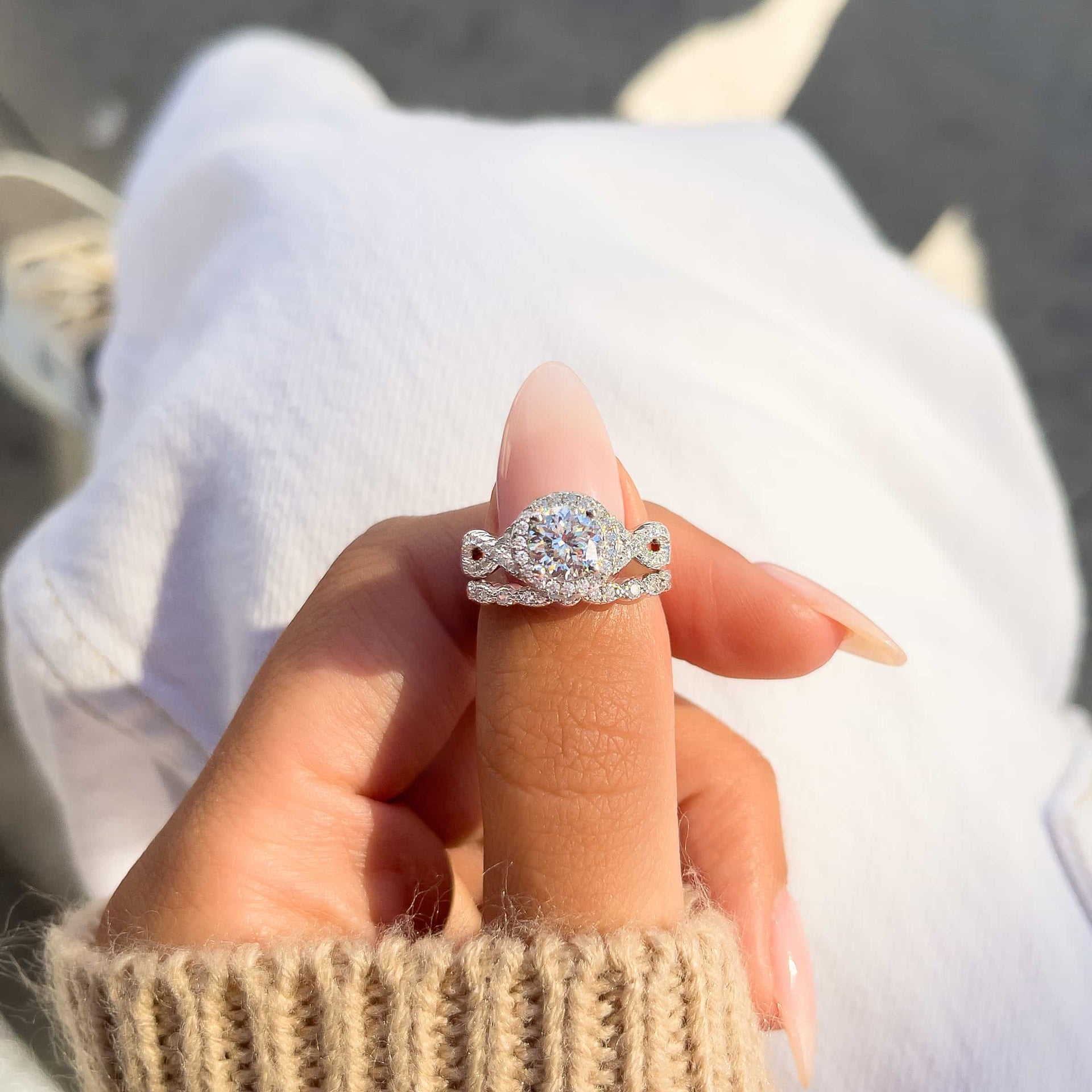 Beautiful vintage silver engagement ring with forever wedding band