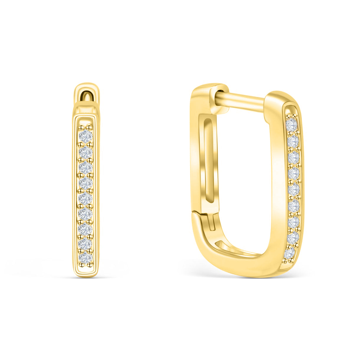 gold huggie eearrings with stones