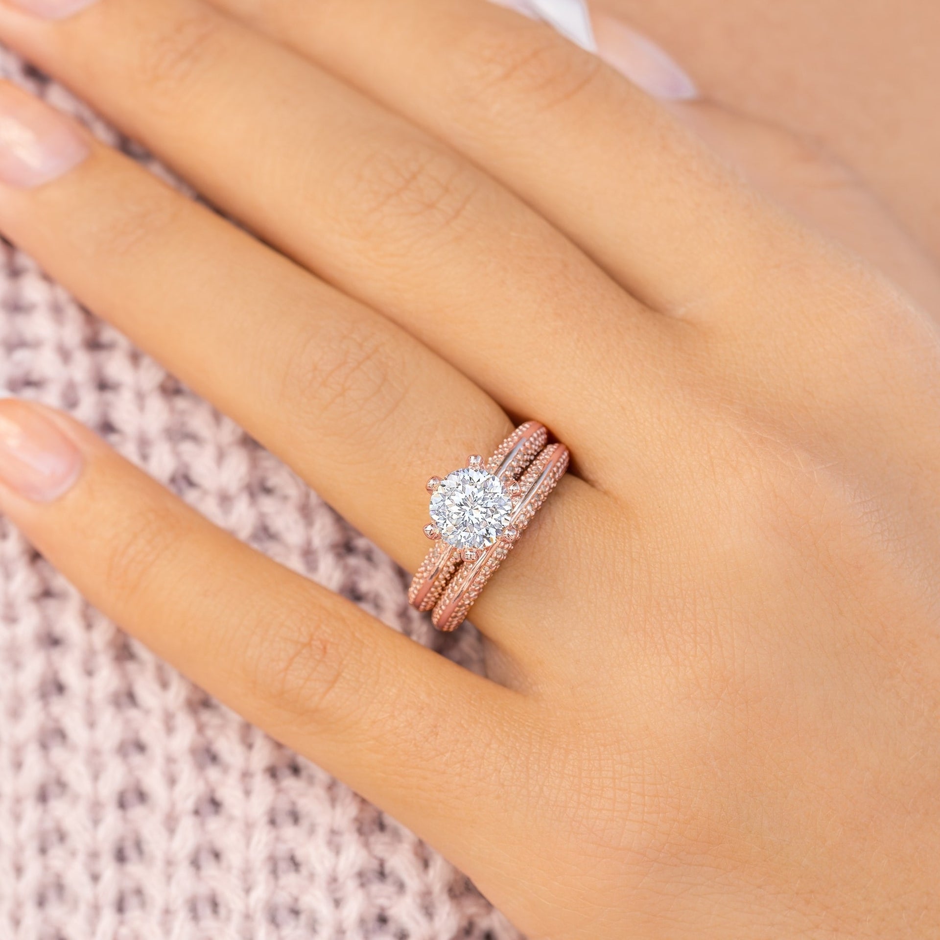 Stunning rose gold vintage wedding ring set