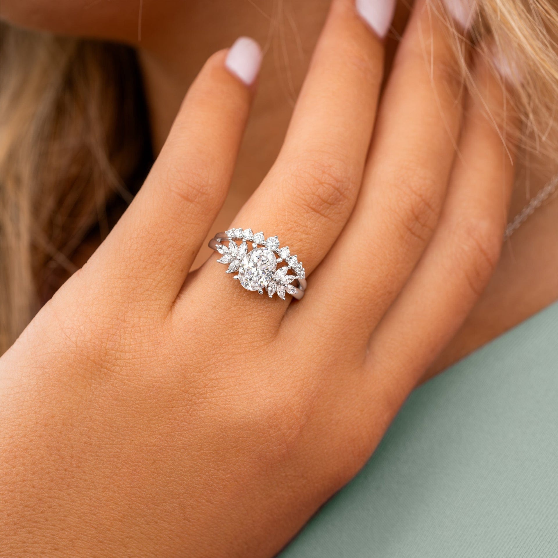 woman wearing madelyn vintage engagement ring on hand