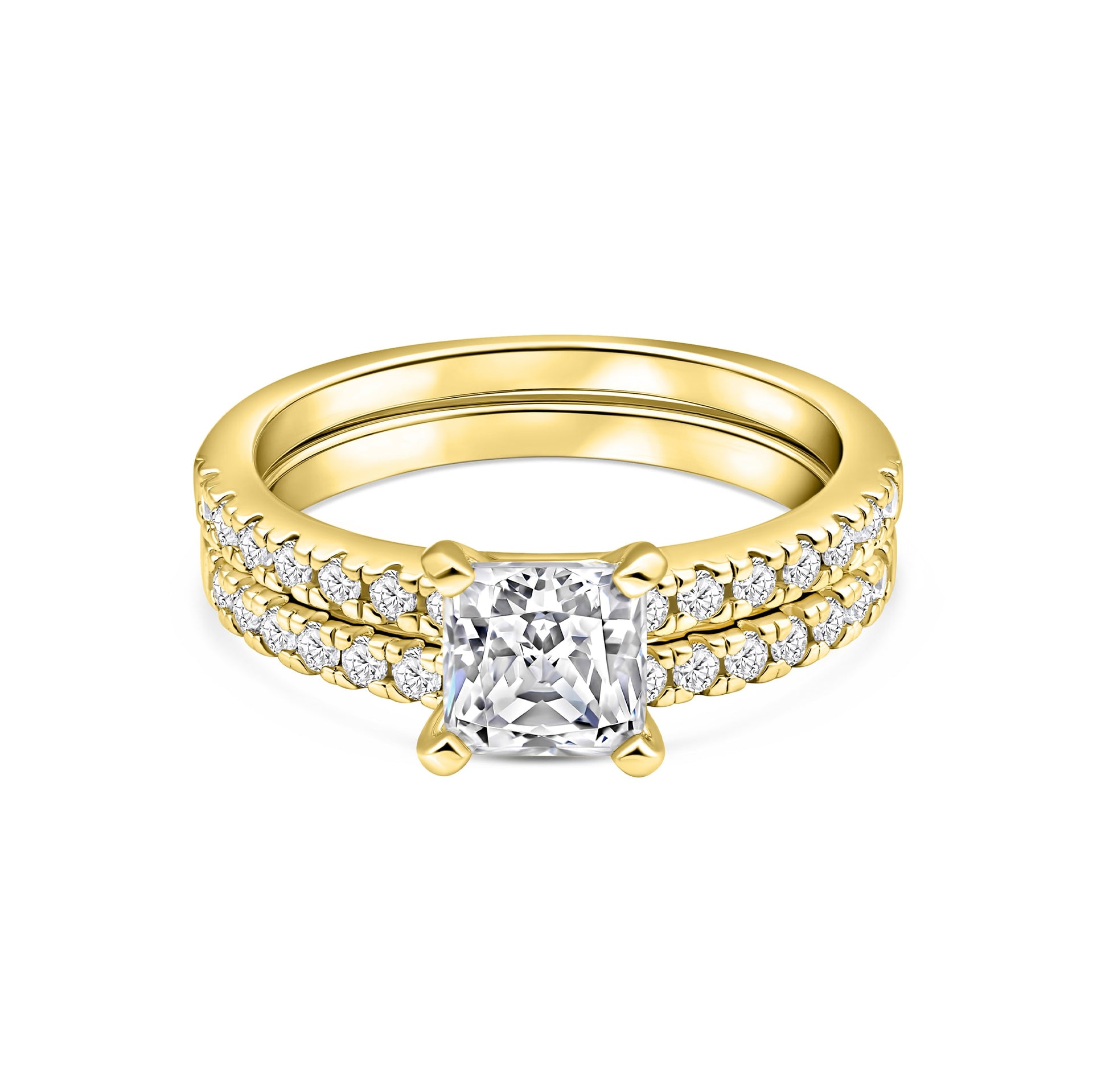 gold 2 carat princess cut wedding ring set