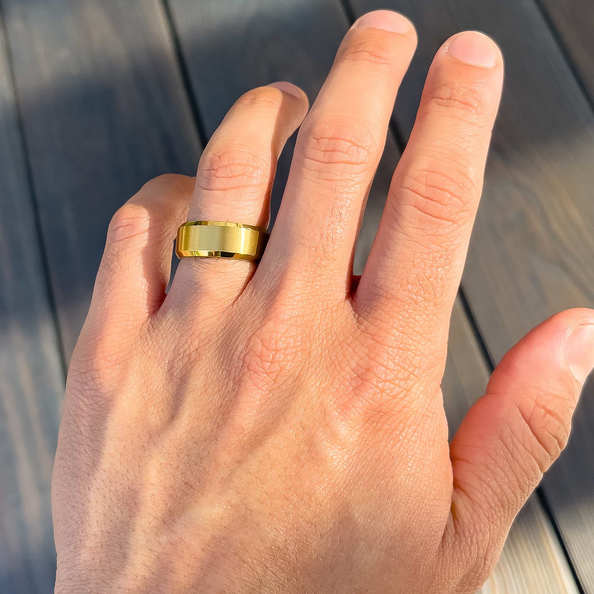 the titan gold mens wedding ring on hand