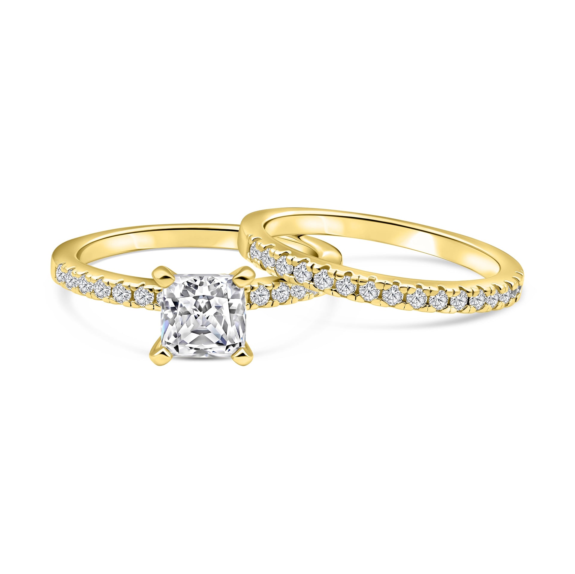 gold 2 carat princess cut half eternity wedding ring set