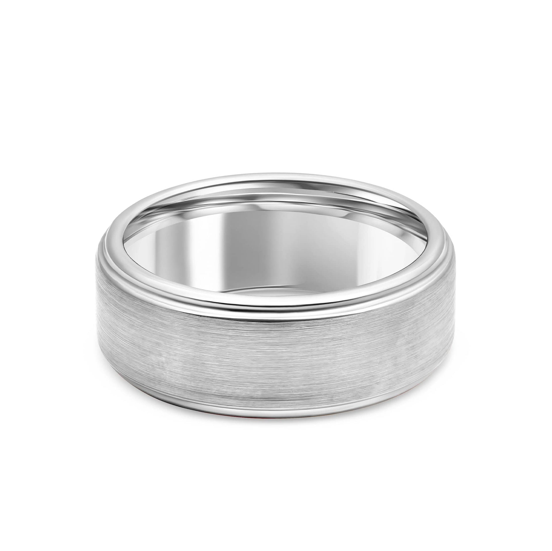 stunning silver mens wedding ring on white background